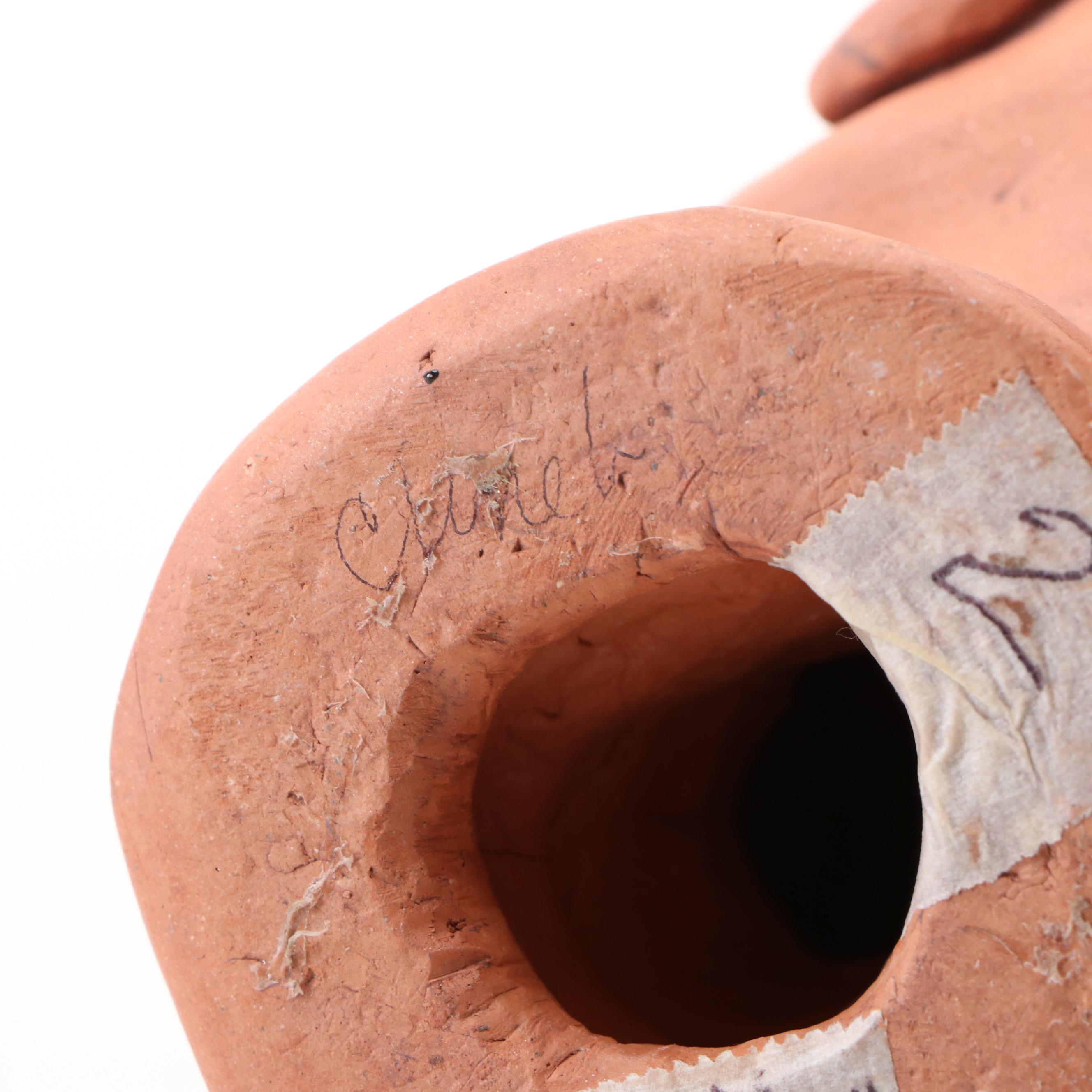 Hand-Painted Terracotta Head Sculptures with Vessel