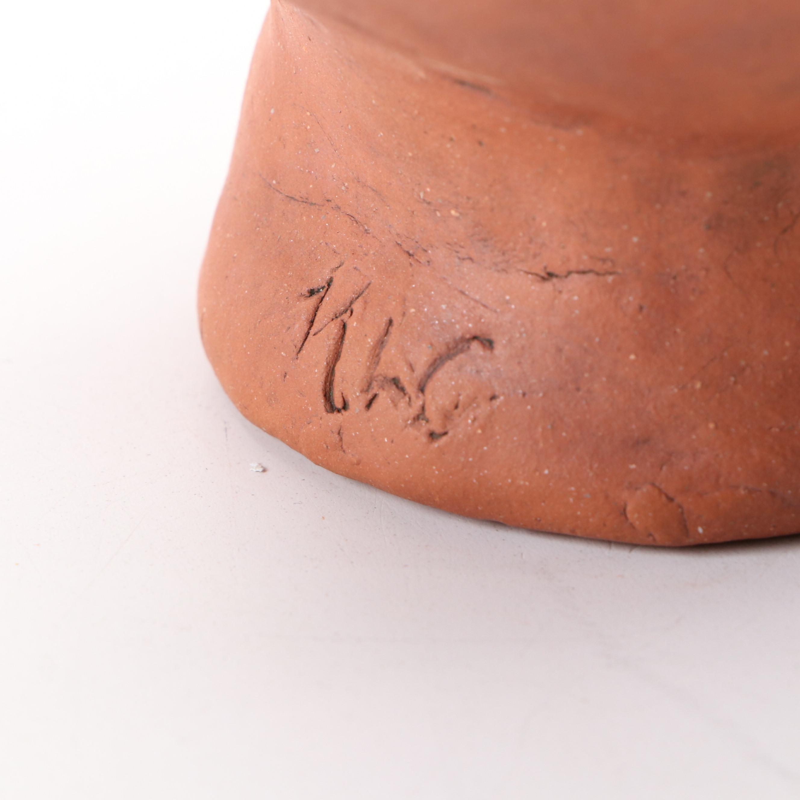 Hand-Painted Terracotta Head Sculptures with Vessel