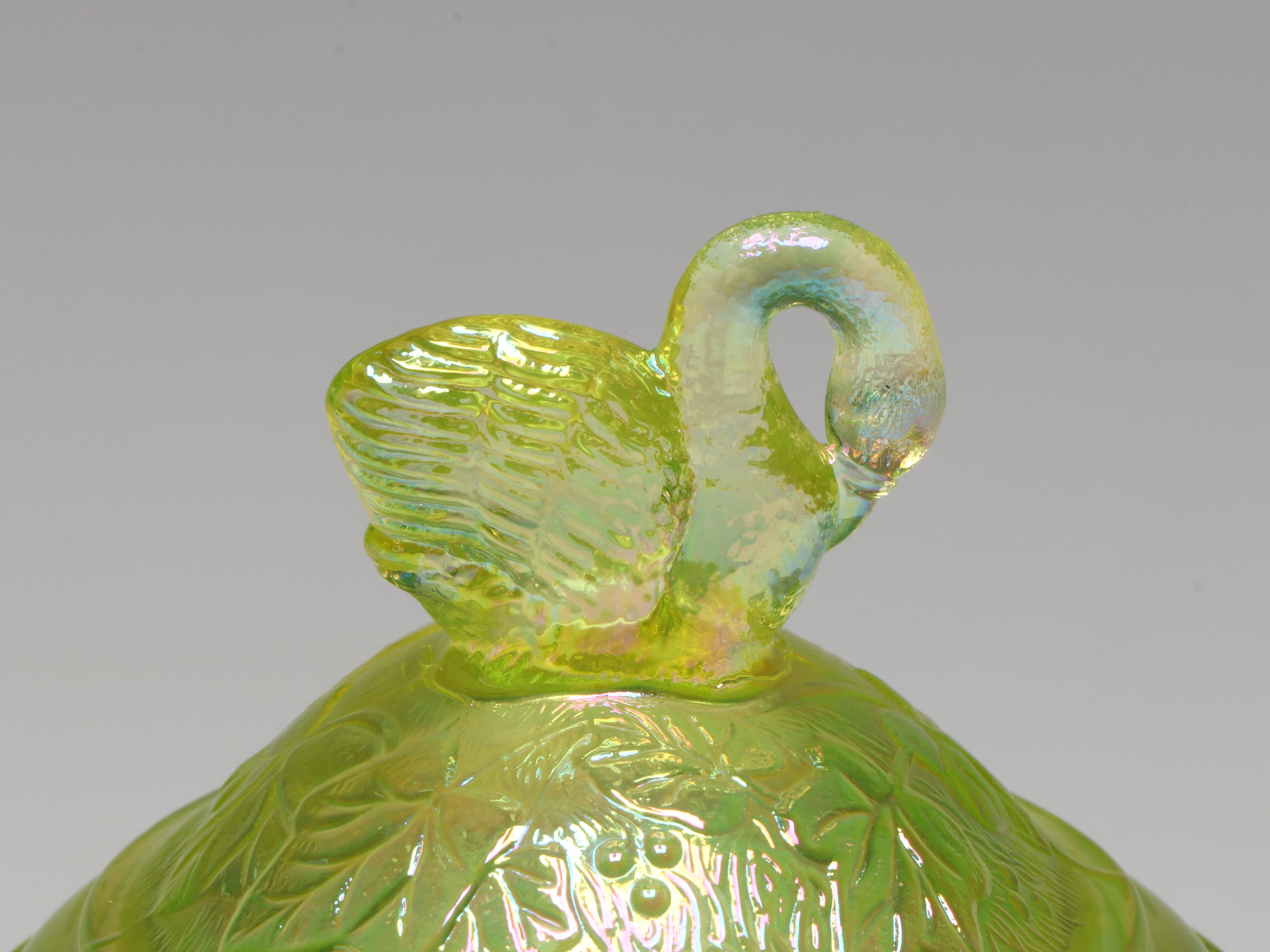 Westmoreland Uranium Glass Swan Candy Dish with Fenton Figurines and More