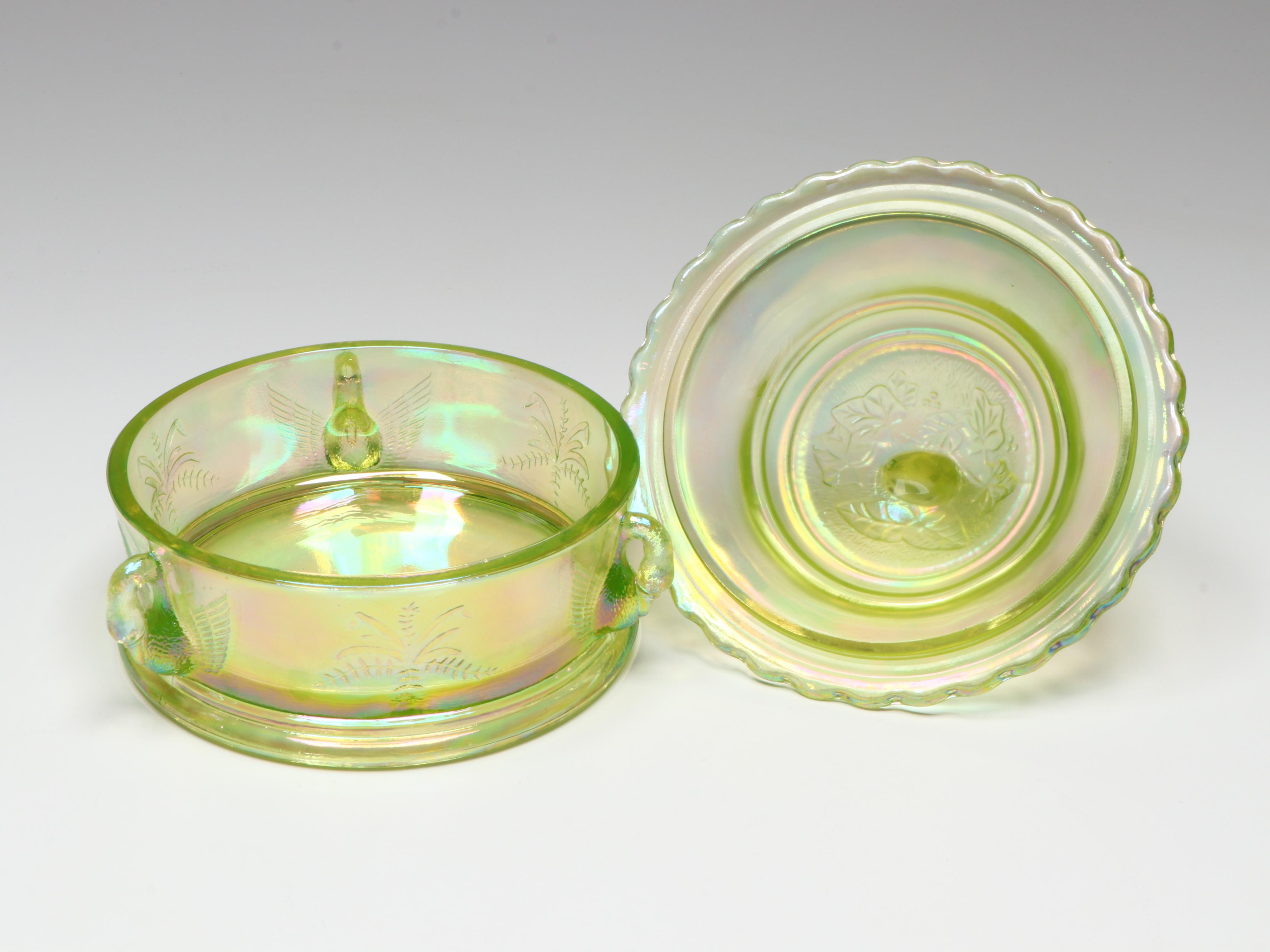 Westmoreland Uranium Glass Swan Candy Dish with Fenton Figurines and More