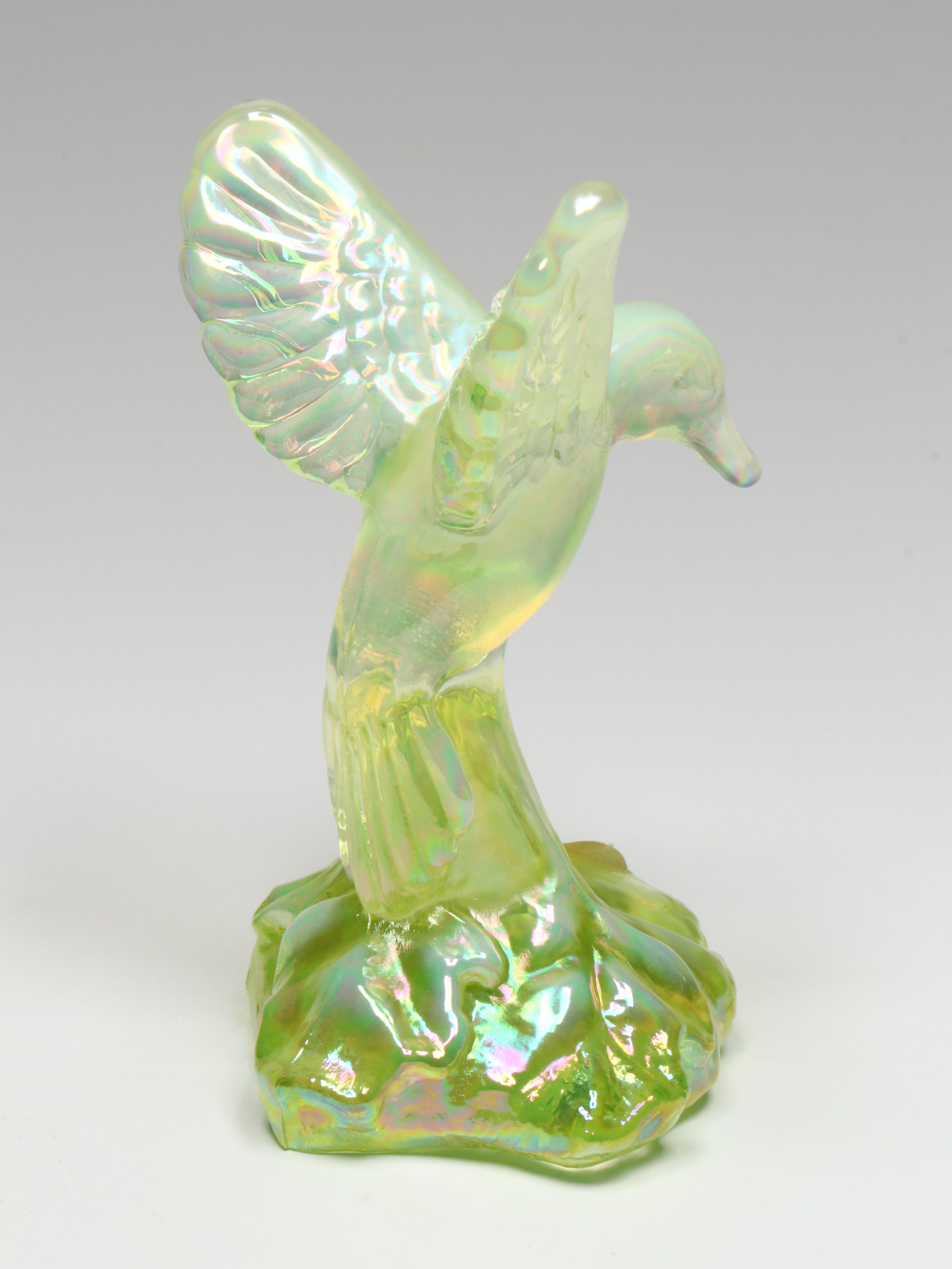 Westmoreland Uranium Glass Swan Candy Dish with Fenton Figurines and More