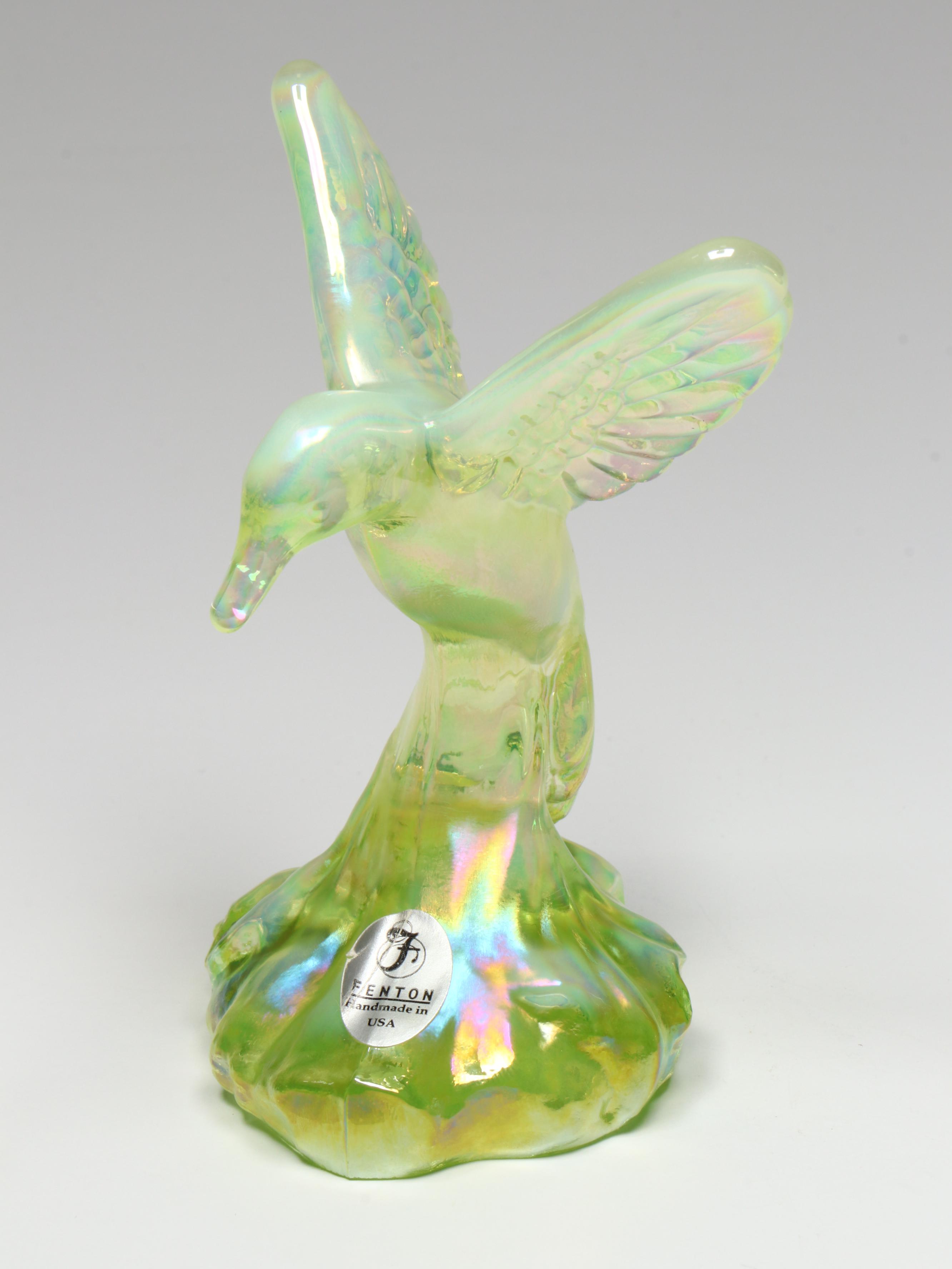 Westmoreland Uranium Glass Swan Candy Dish with Fenton Figurines and More