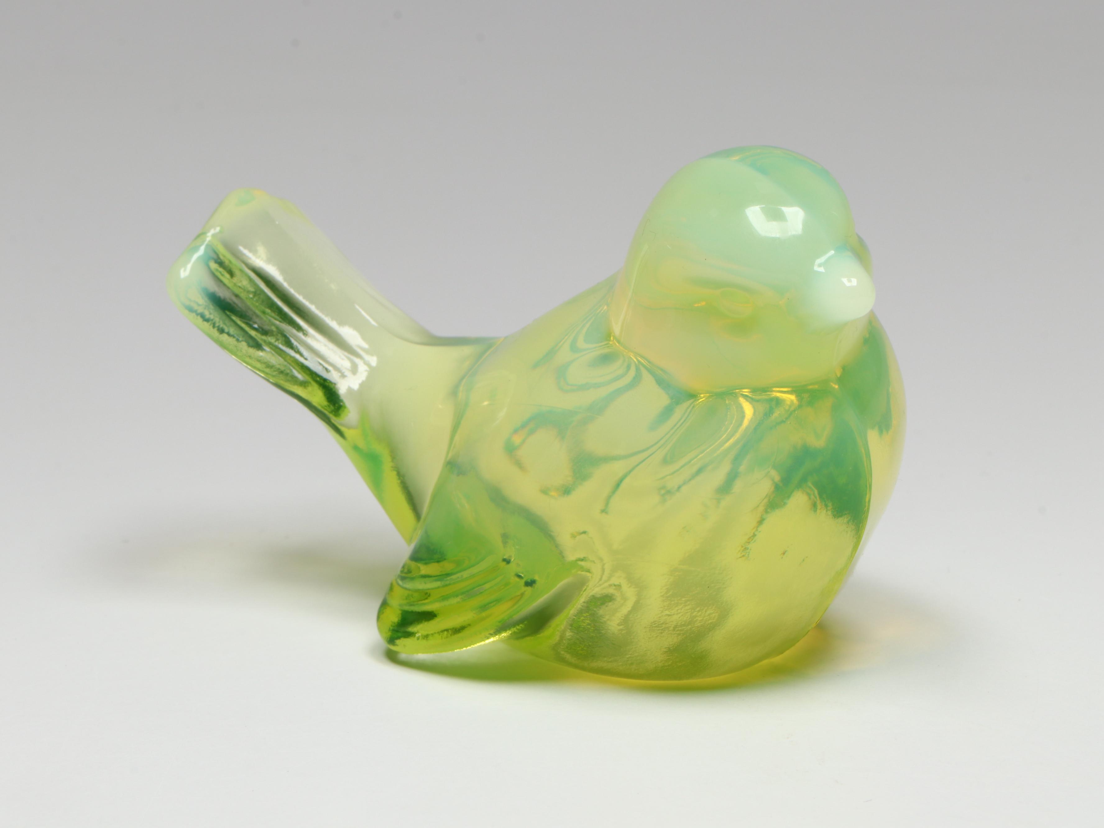 Westmoreland Uranium Glass Swan Candy Dish with Fenton Figurines and More