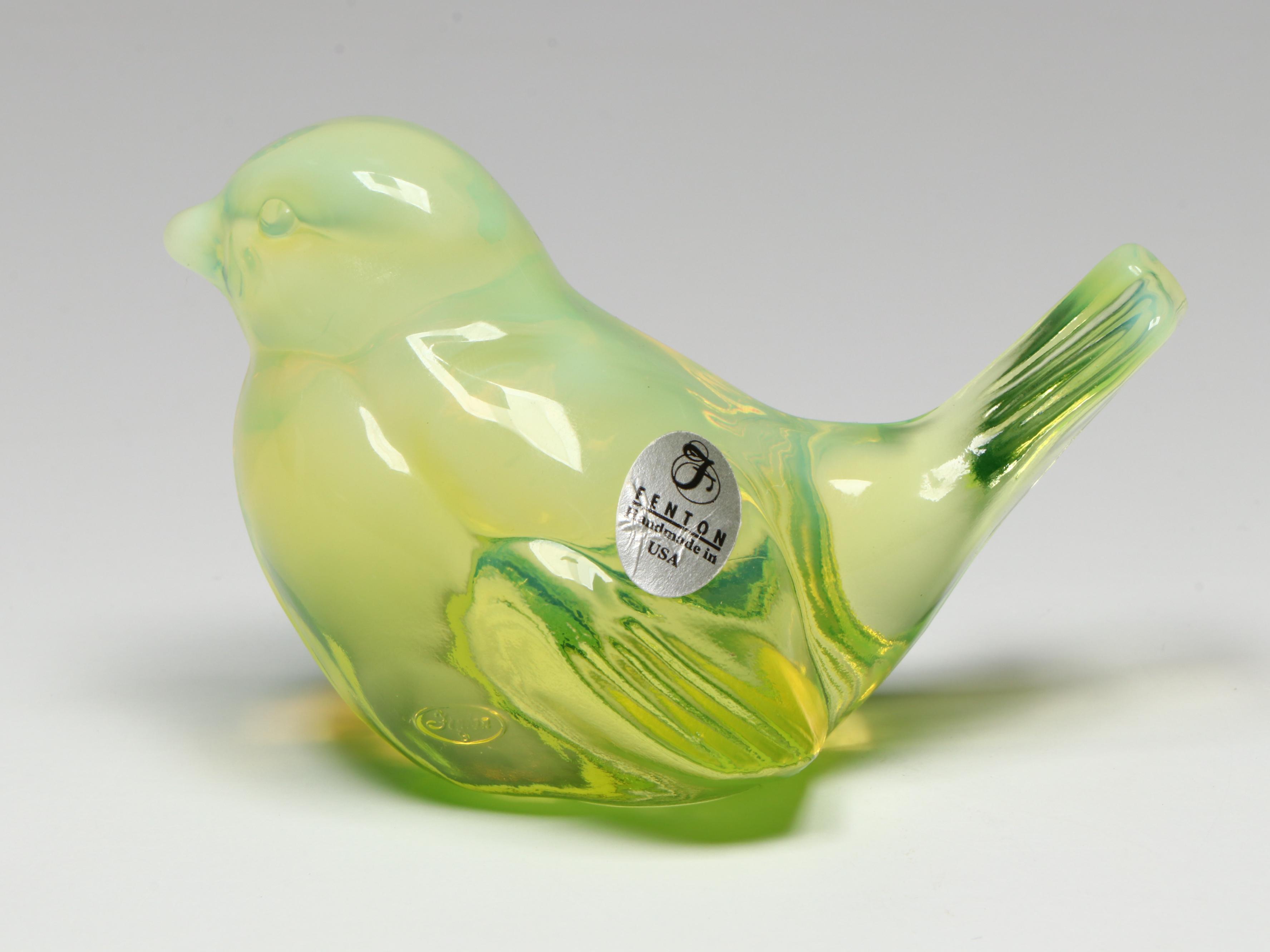 Westmoreland Uranium Glass Swan Candy Dish with Fenton Figurines and More