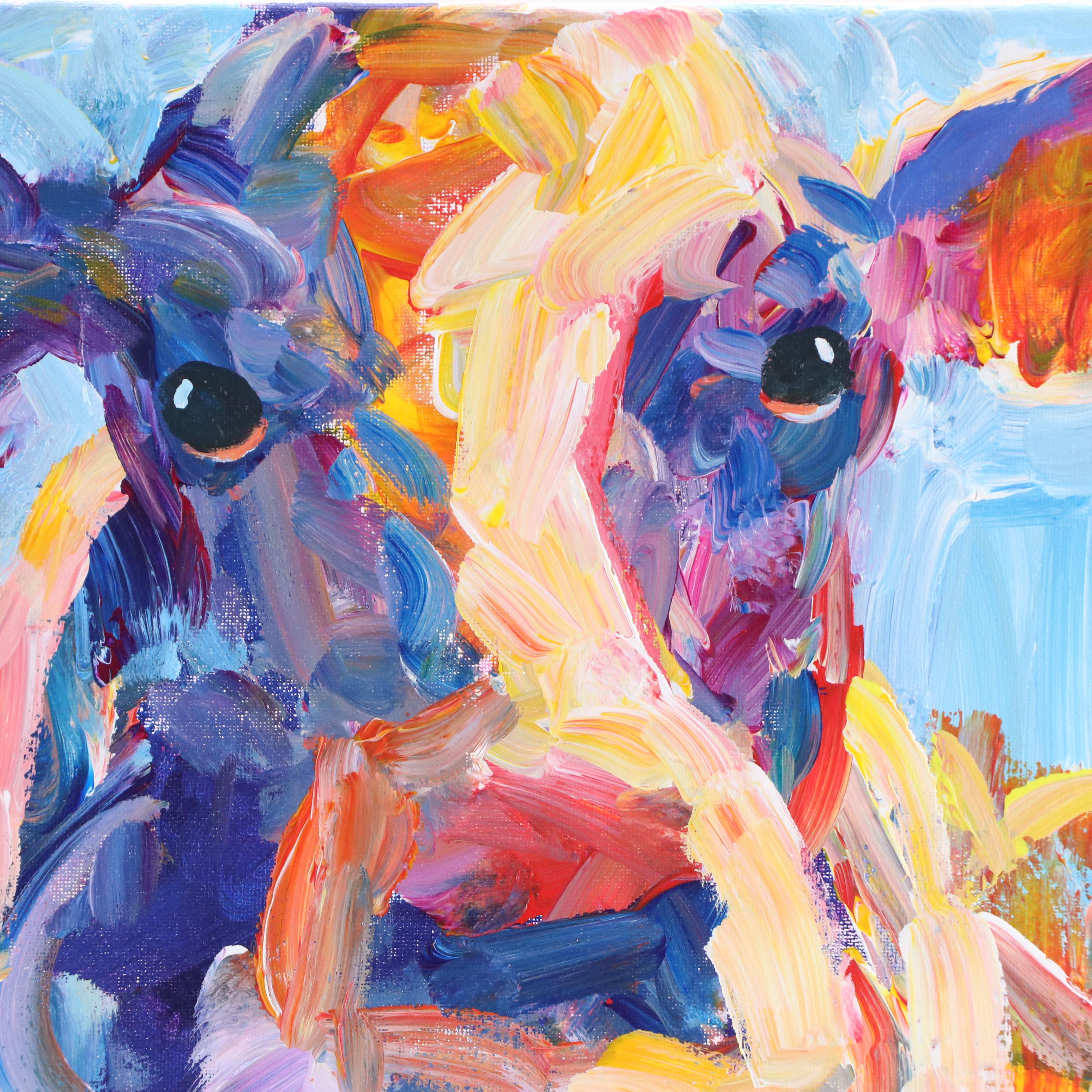 Elle Raines Stylized Acrylic Painting "Cow," 21st Century