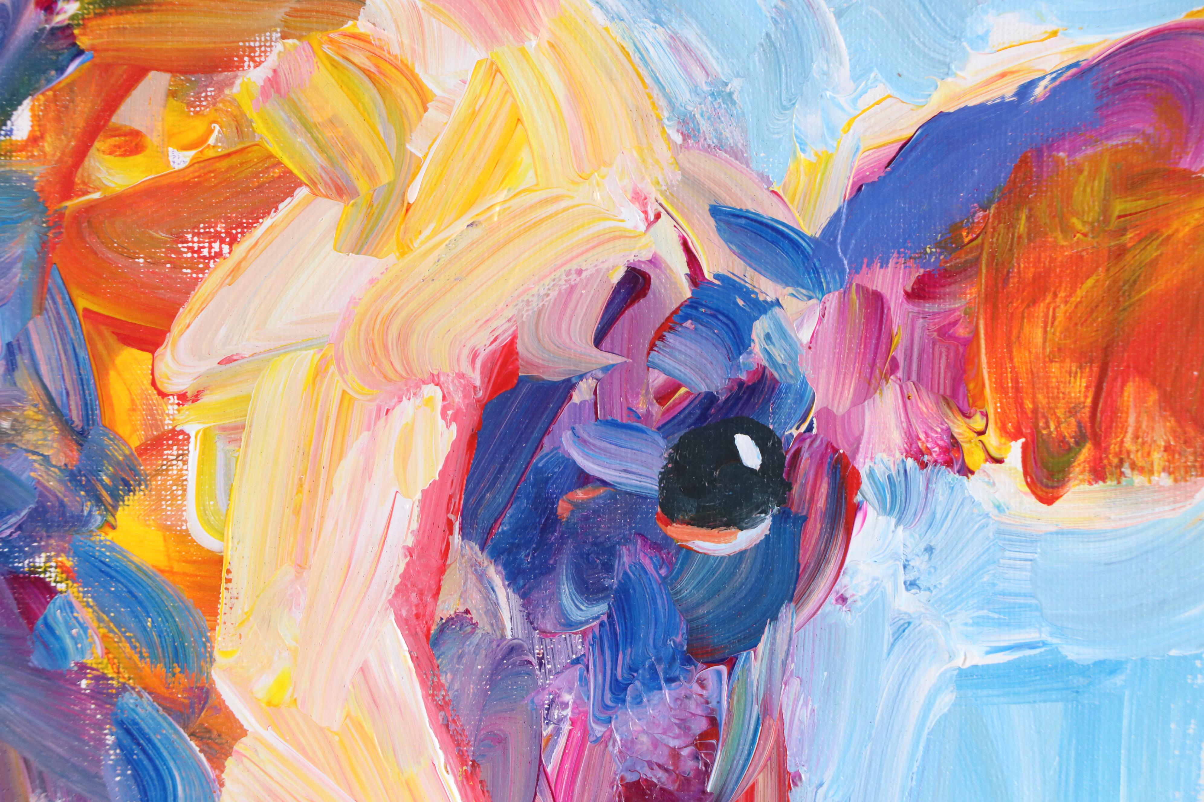 Elle Raines Stylized Acrylic Painting "Cow," 21st Century