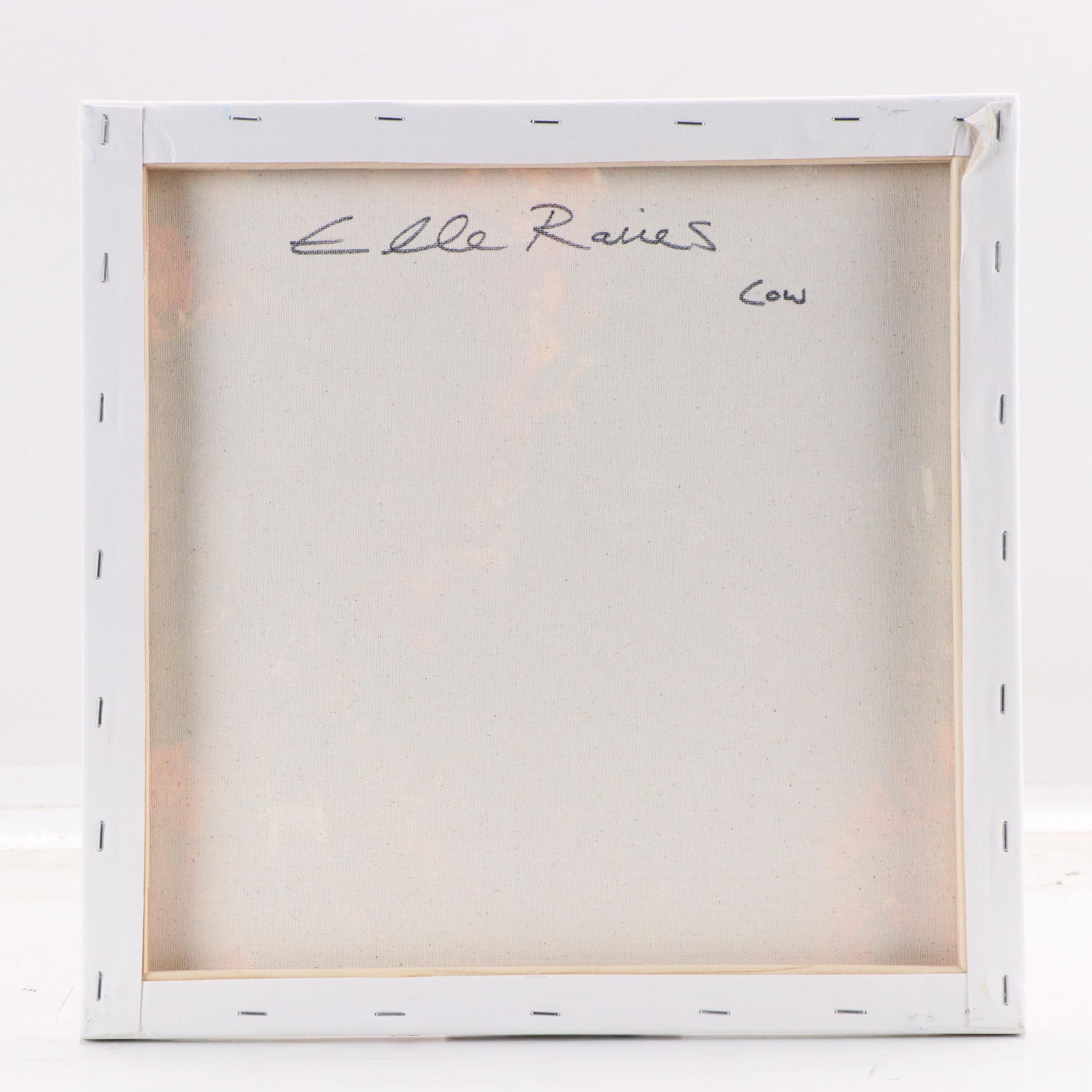 Elle Raines Stylized Acrylic Painting "Cow," 21st Century