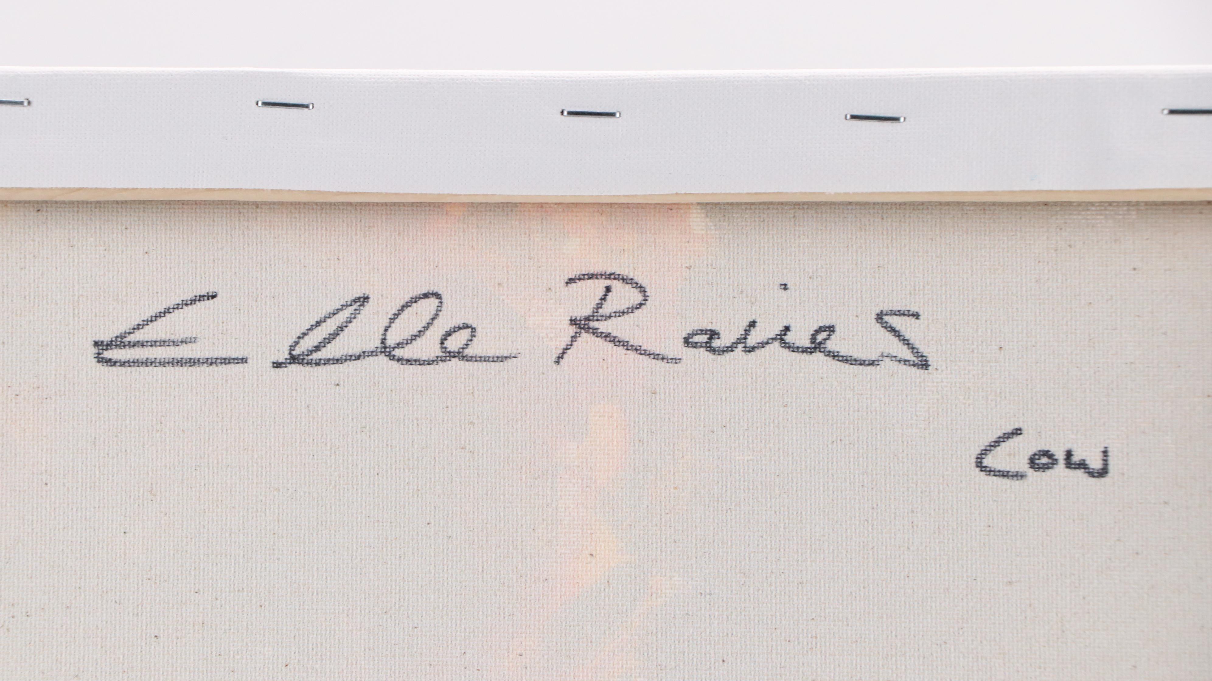 Elle Raines Stylized Acrylic Painting "Cow," 21st Century