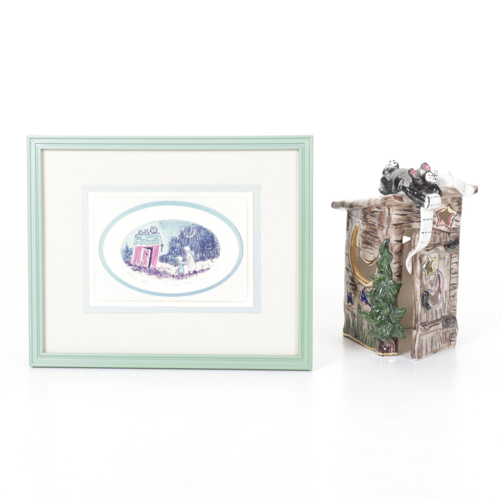 "Night Call" Framed Print & Outhouse Tea Light Cover