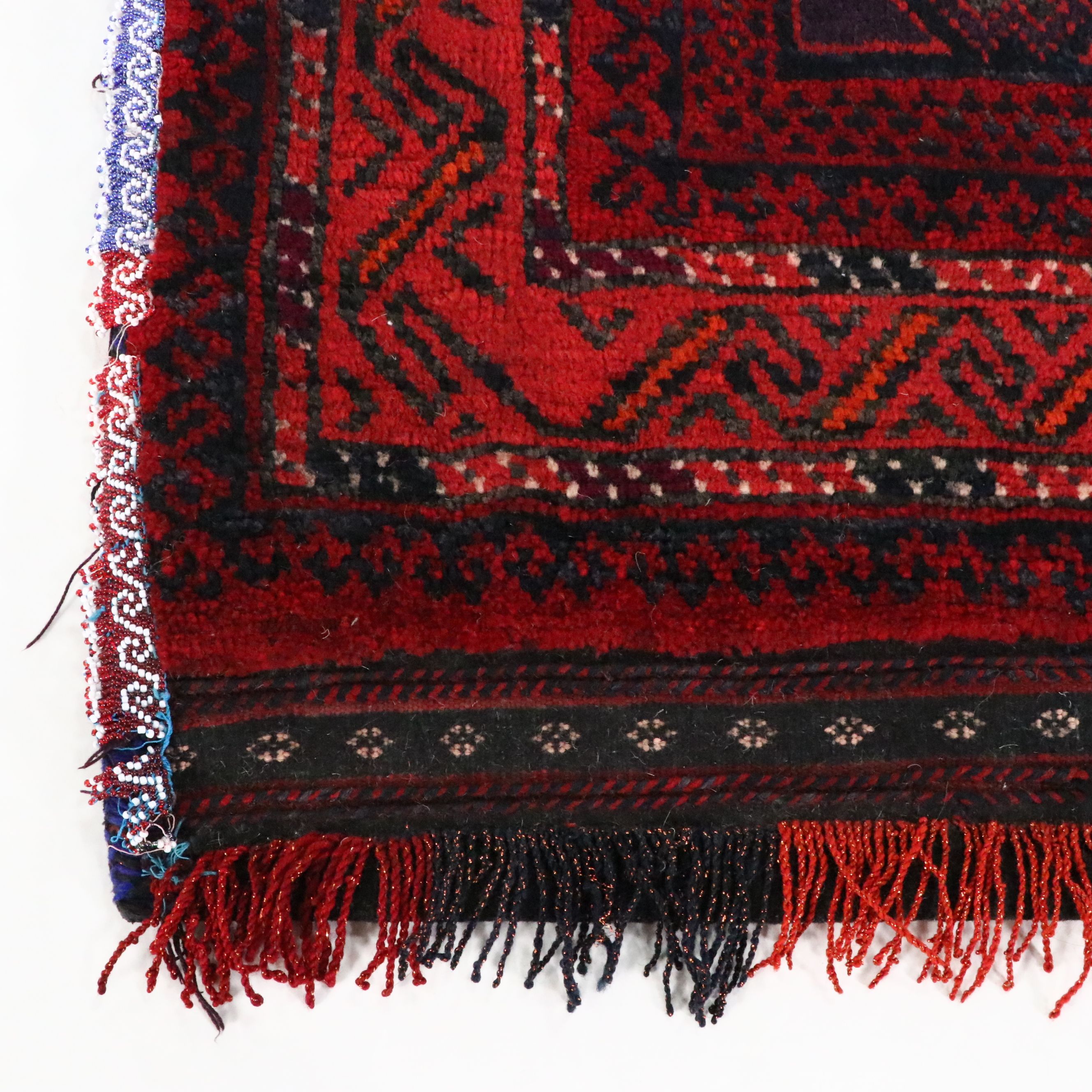 Hand-Knotted Afghan Baluch Balisht Bag Cushion Cover with Beadwork