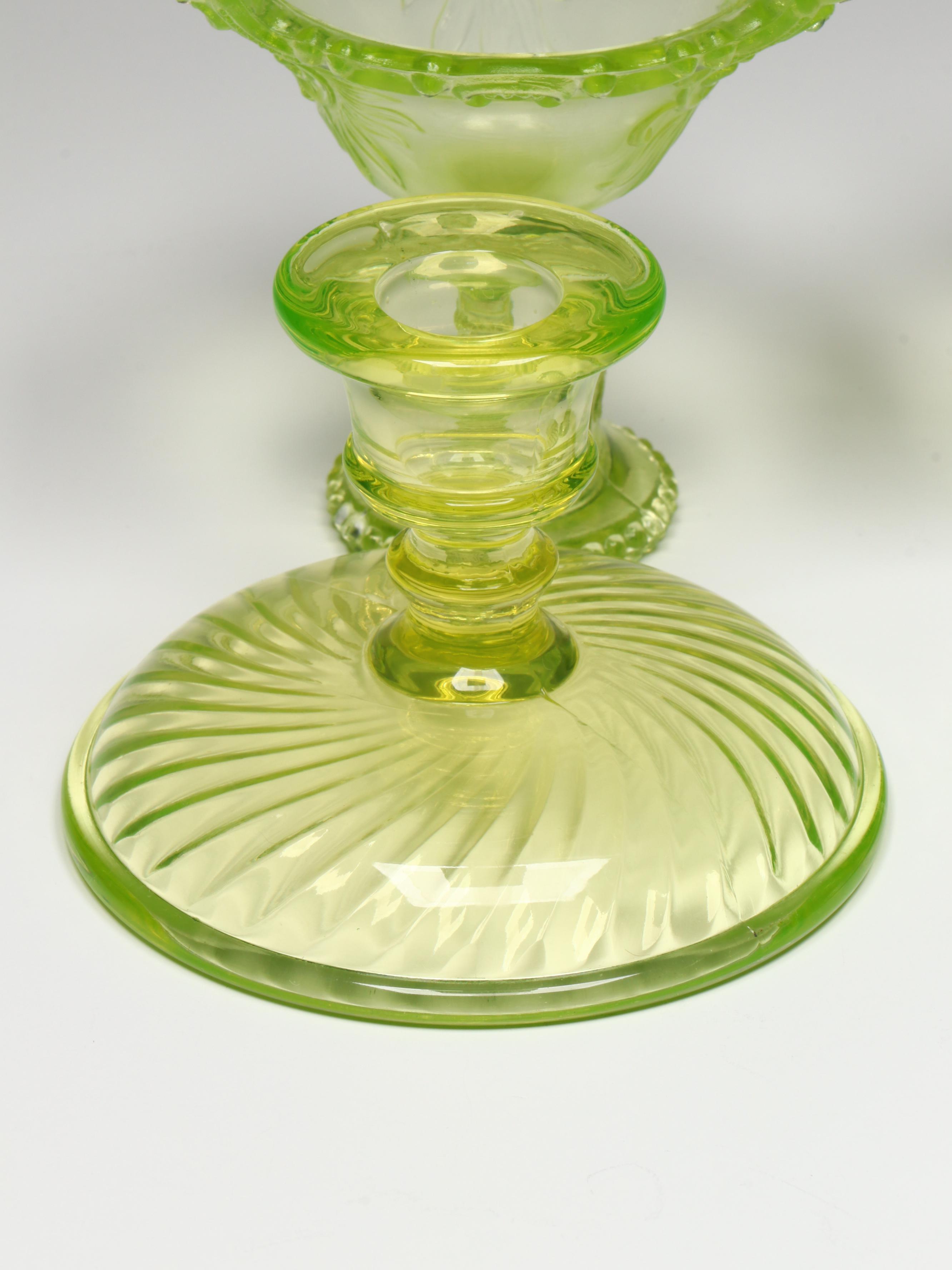 Westmoreland Uranium Glass Candle Holders with Cut Glass Dish and More