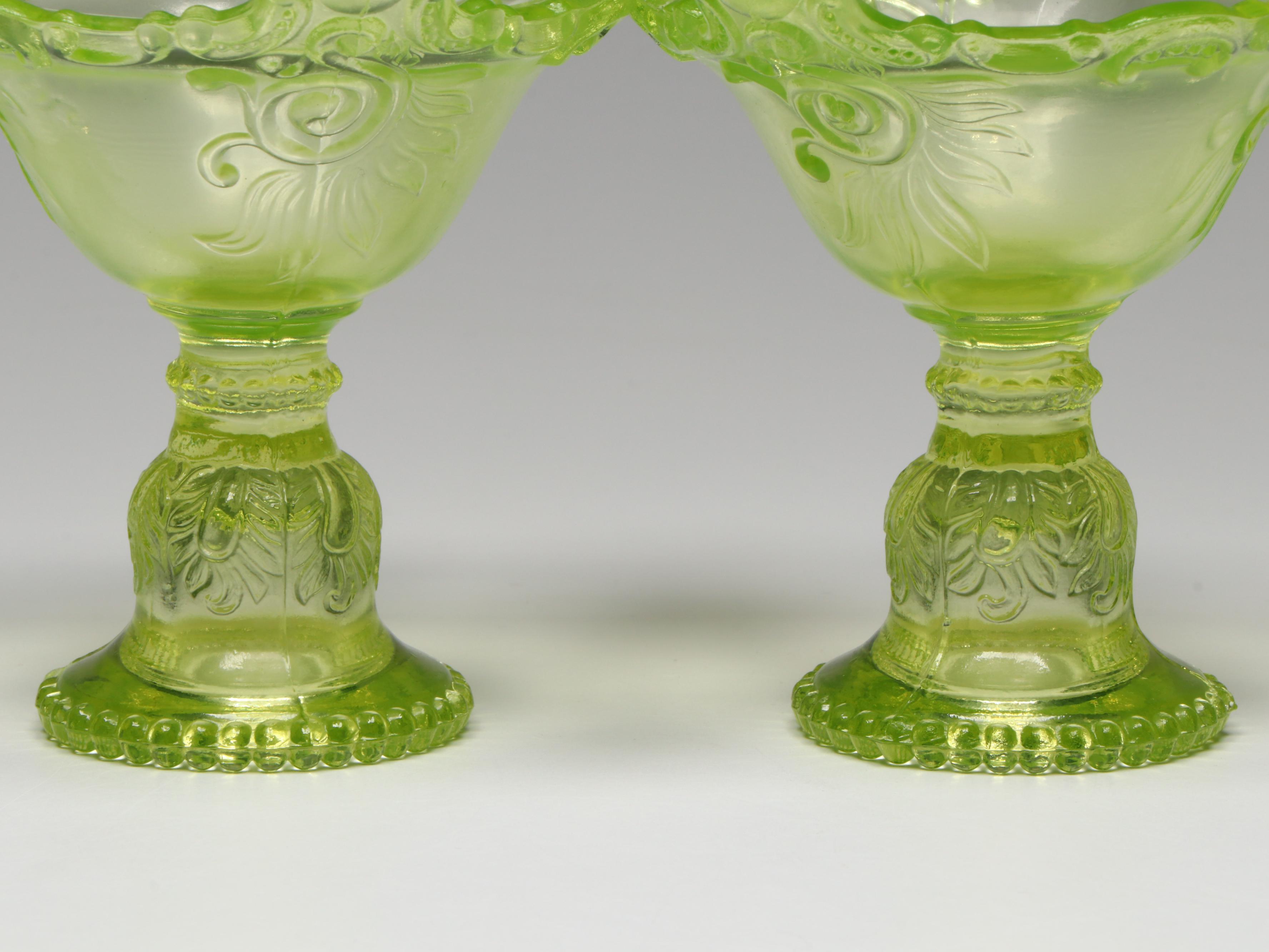 Westmoreland Uranium Glass Candle Holders with Cut Glass Dish and More