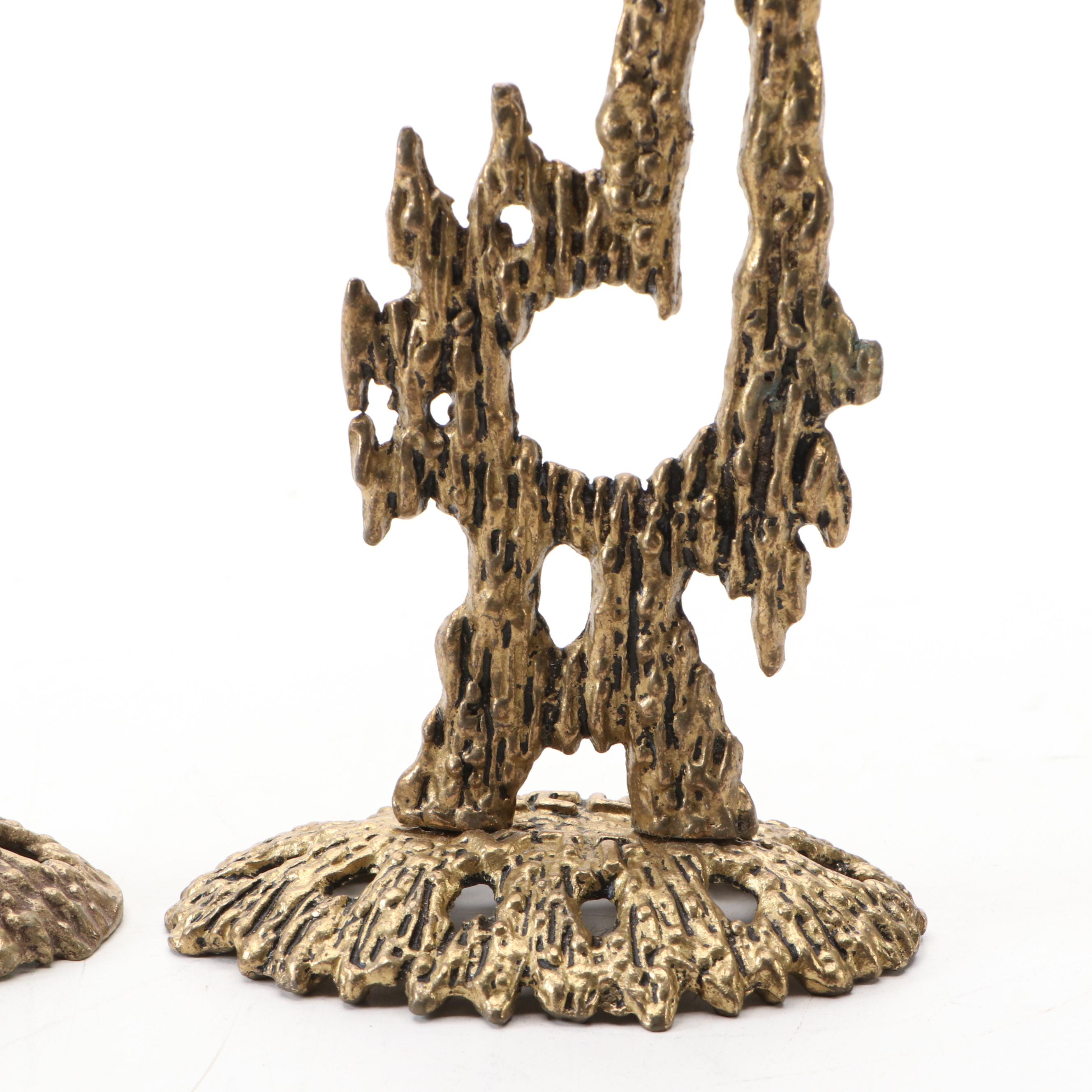 Pair of Wainberg Israeli Brass Shabbat Candlesticks, Mid-20th Century