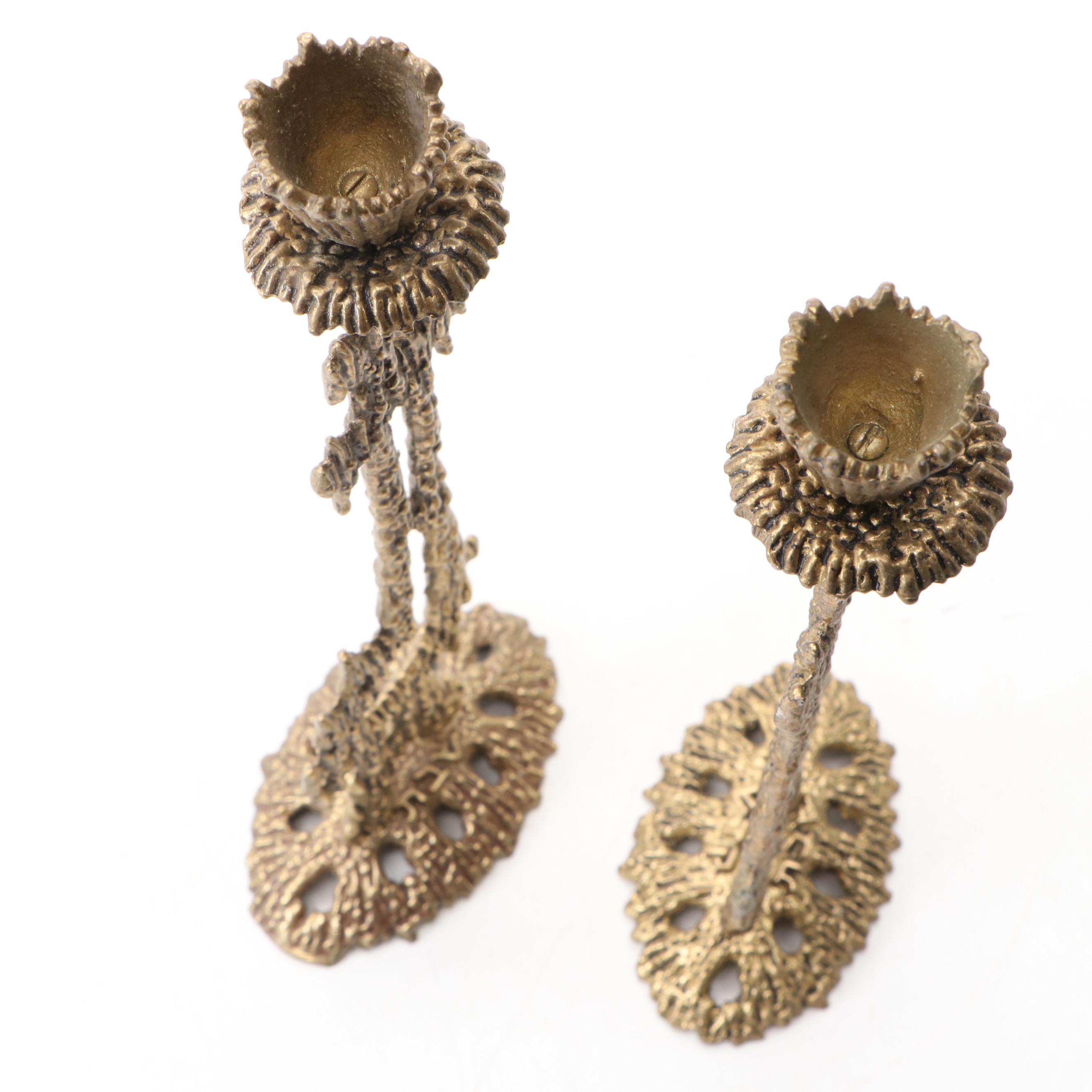 Pair of Wainberg Israeli Brass Shabbat Candlesticks, Mid-20th Century