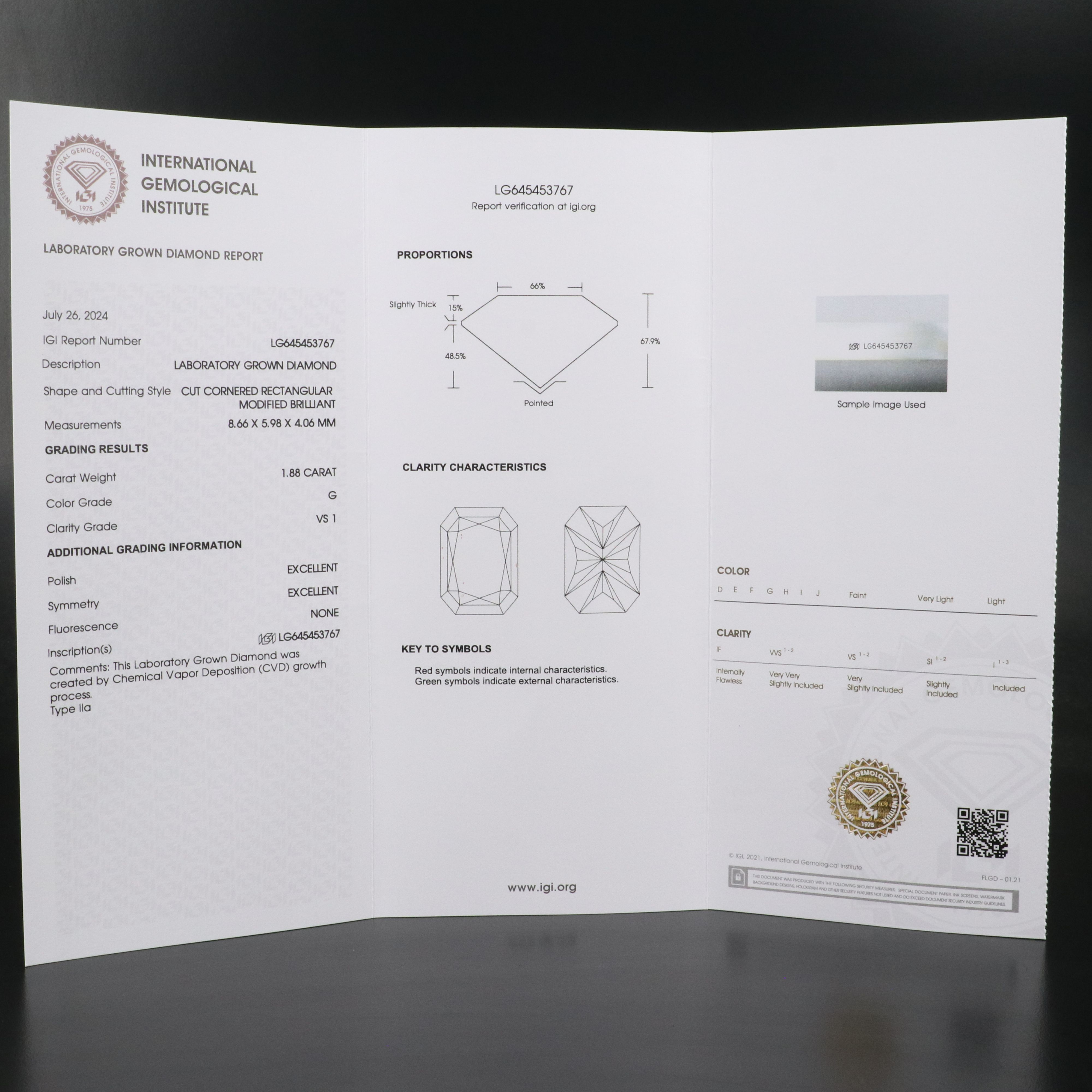 Loose 1.88 CT Lab Grown Diamond with IGI Report