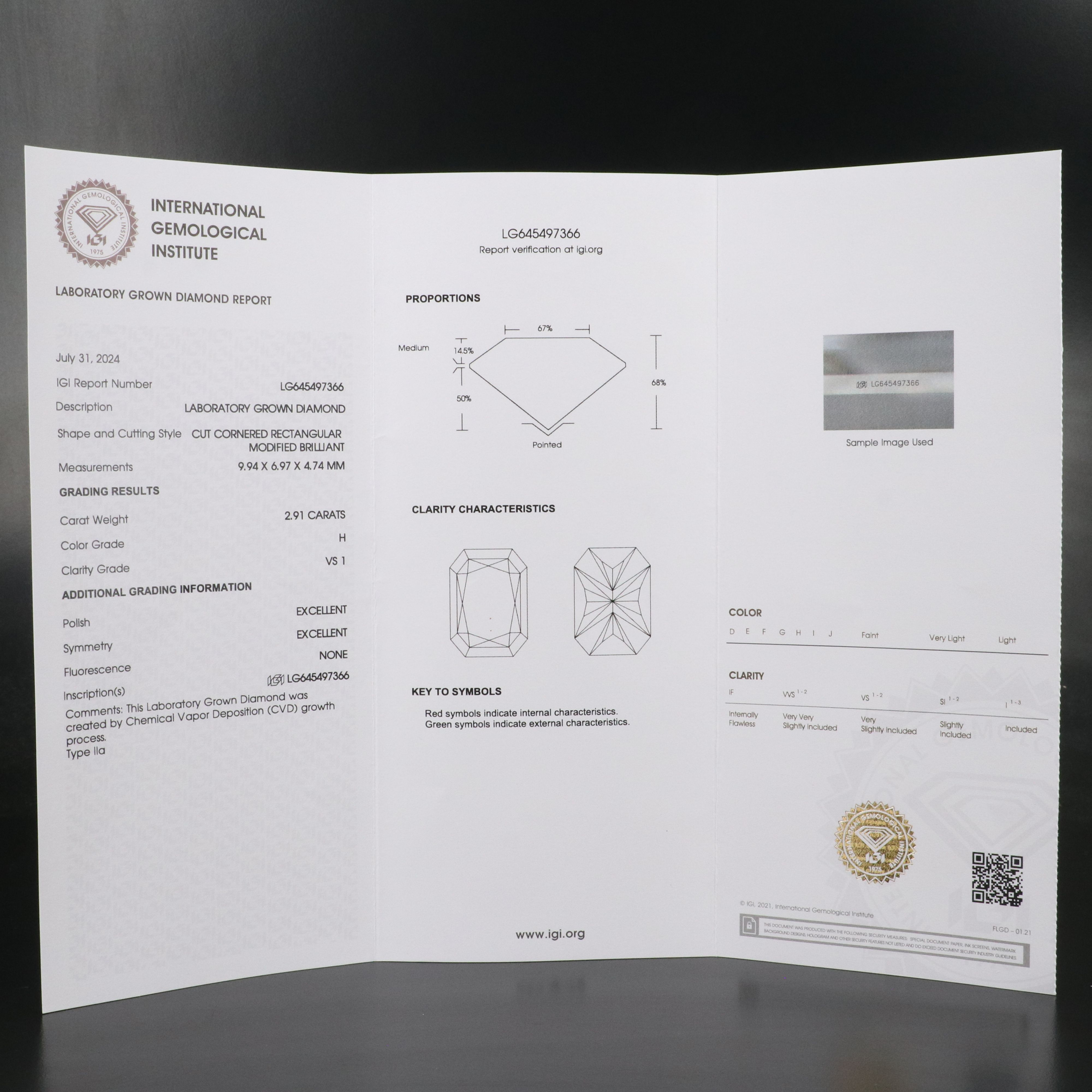 Loose 2.91 CT Lab Grown Diamond with IGI Report