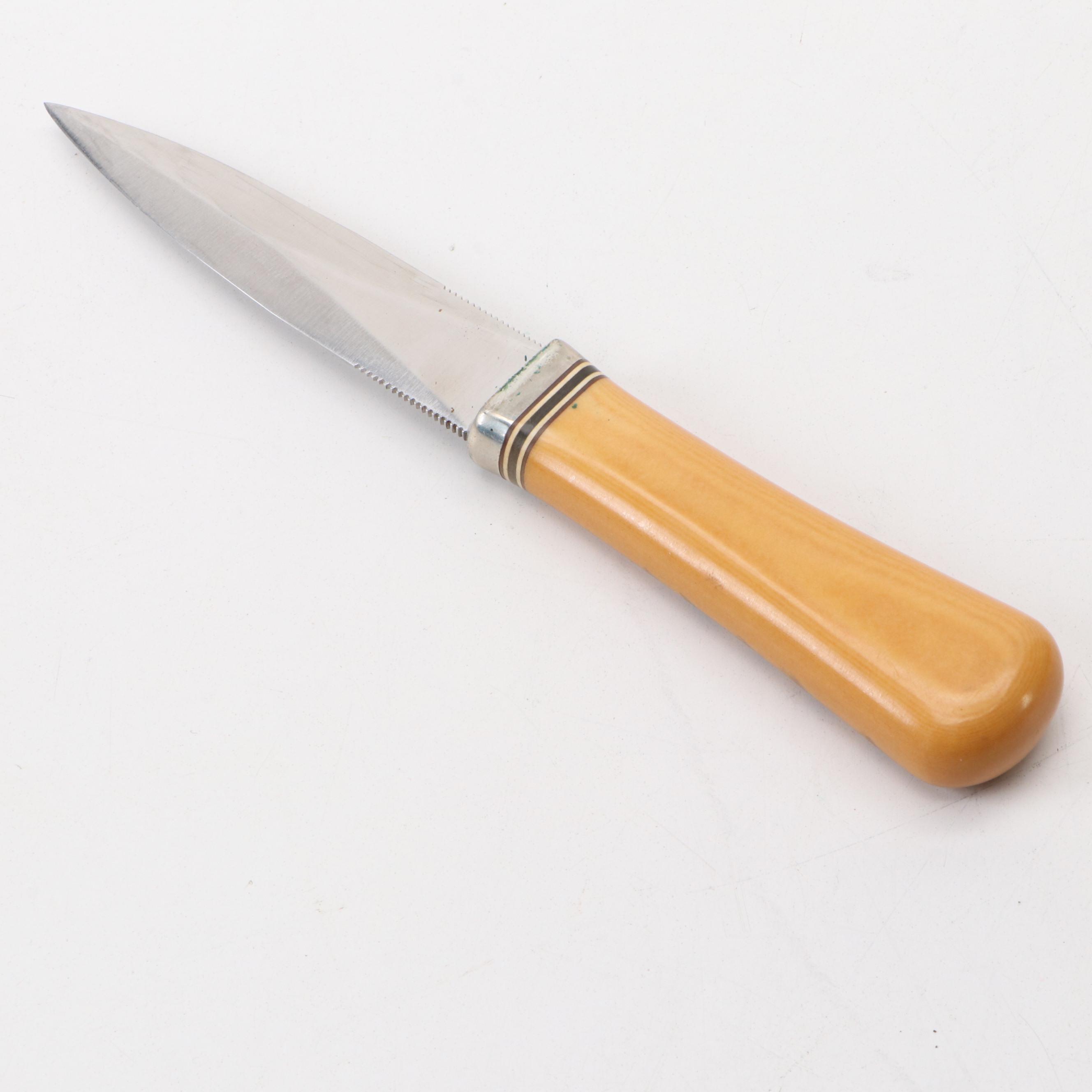 Artist Rick Bowles, Randall Wooden Dragon Handled Fixed Blade Knife in Scabbard