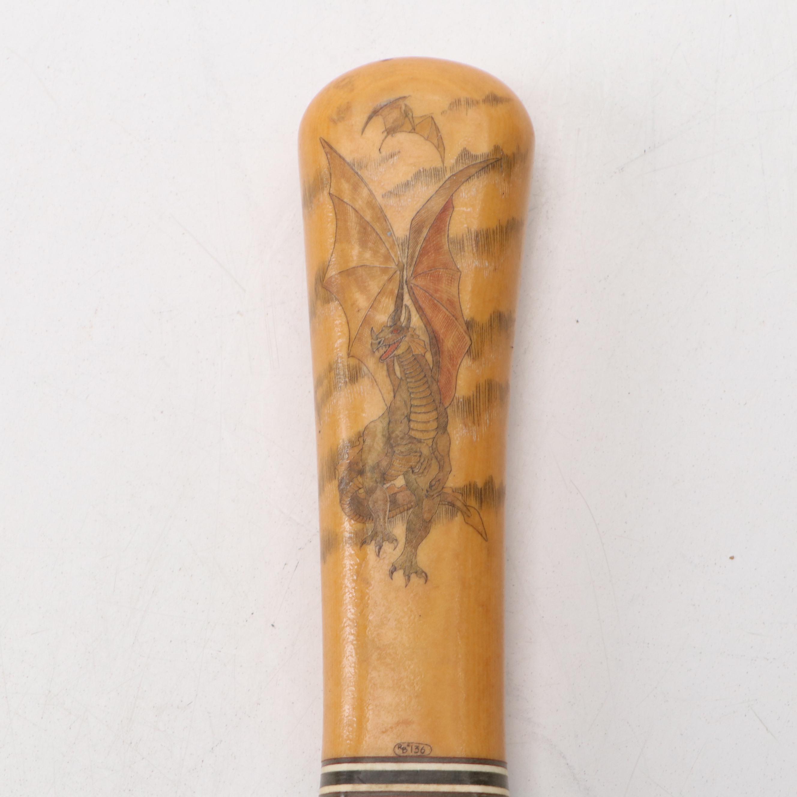 Artist Rick Bowles, Randall Wooden Dragon Handled Fixed Blade Knife in Scabbard