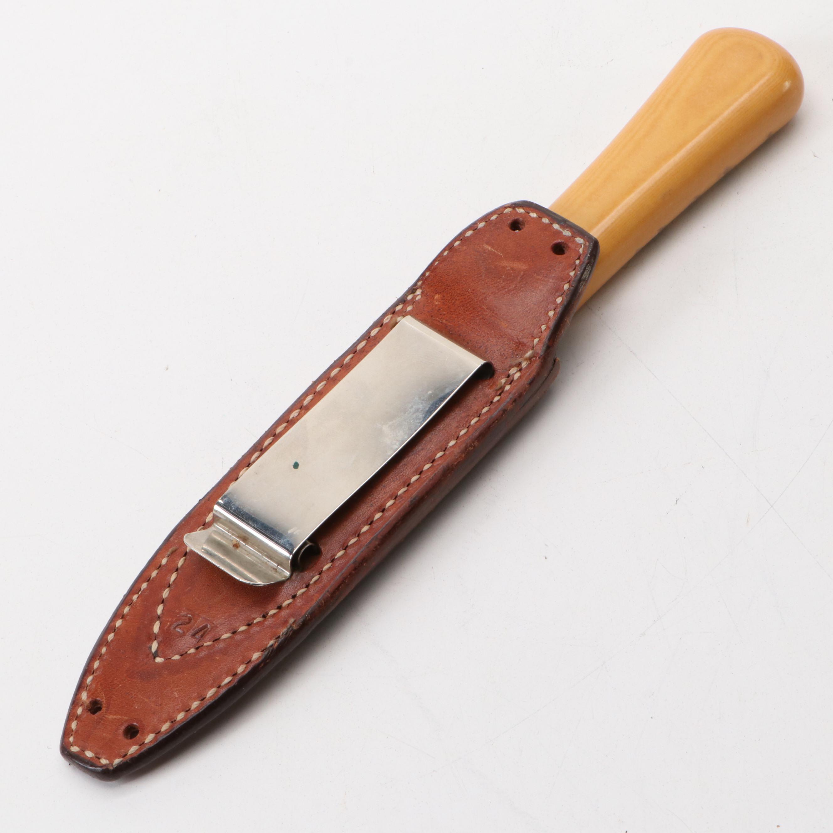 Artist Rick Bowles, Randall Wooden Dragon Handled Fixed Blade Knife in Scabbard