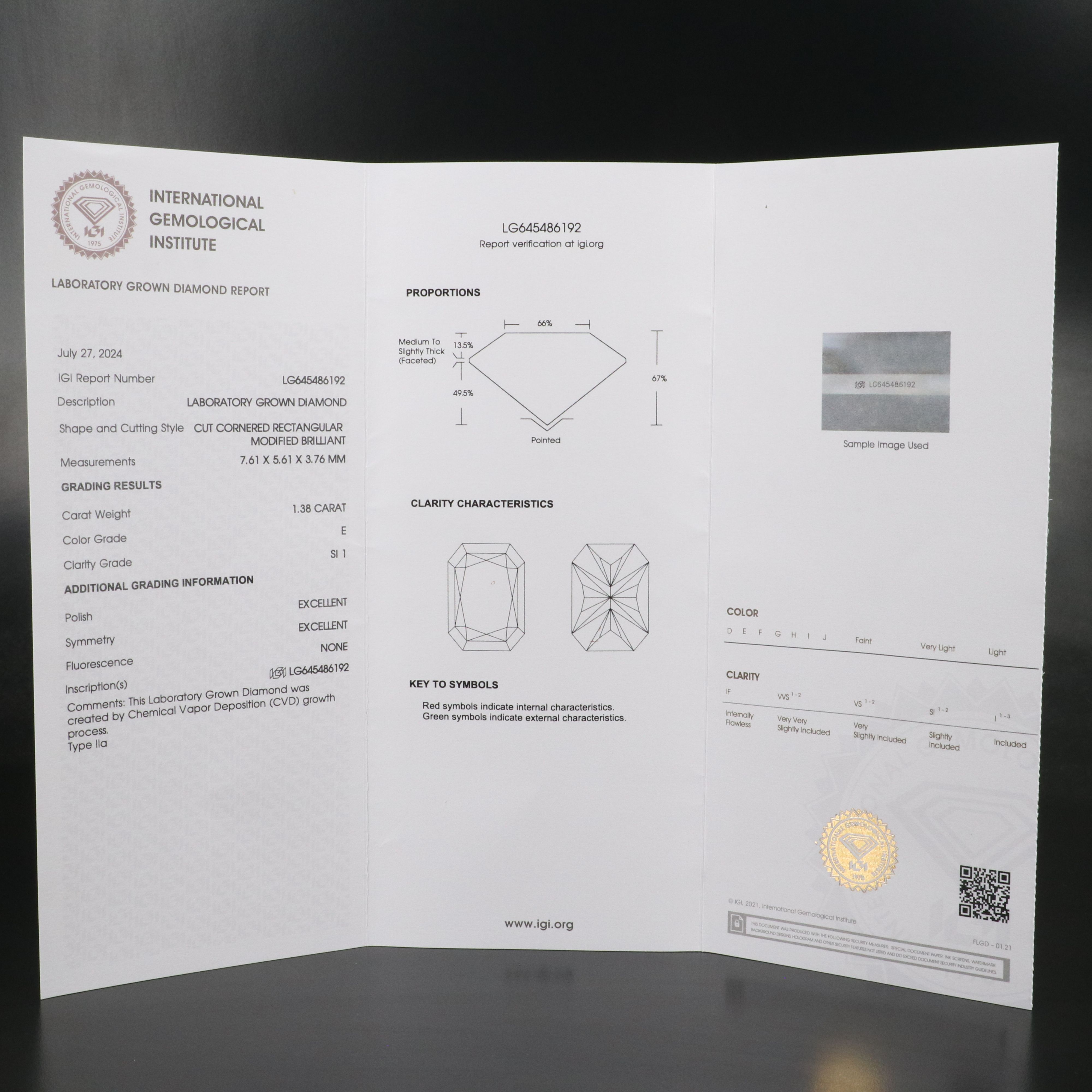 Loose 1.38 CT Lab Grown Diamond with IGI Report