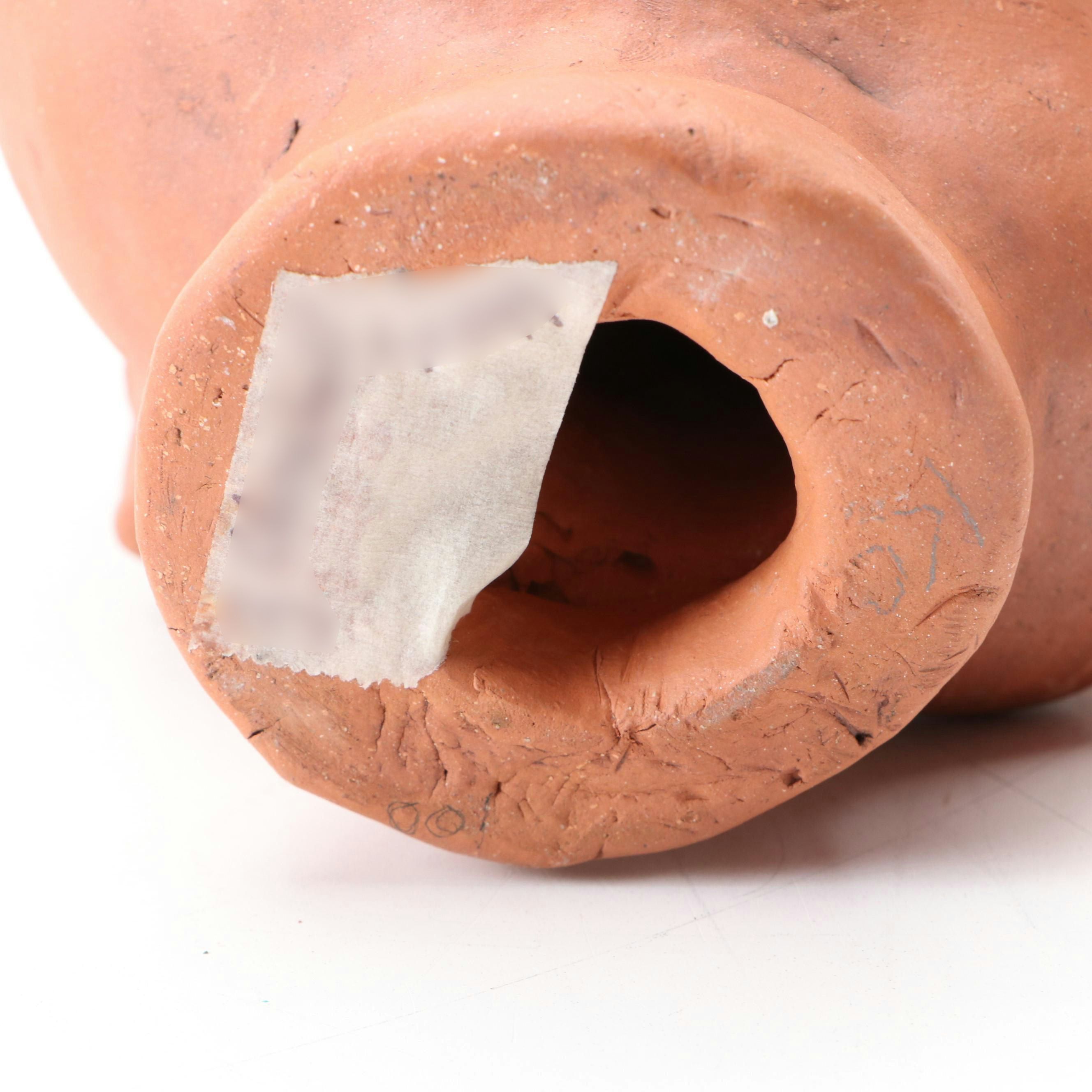 Hand-Painted Terracotta Head Sculptures with Vessel