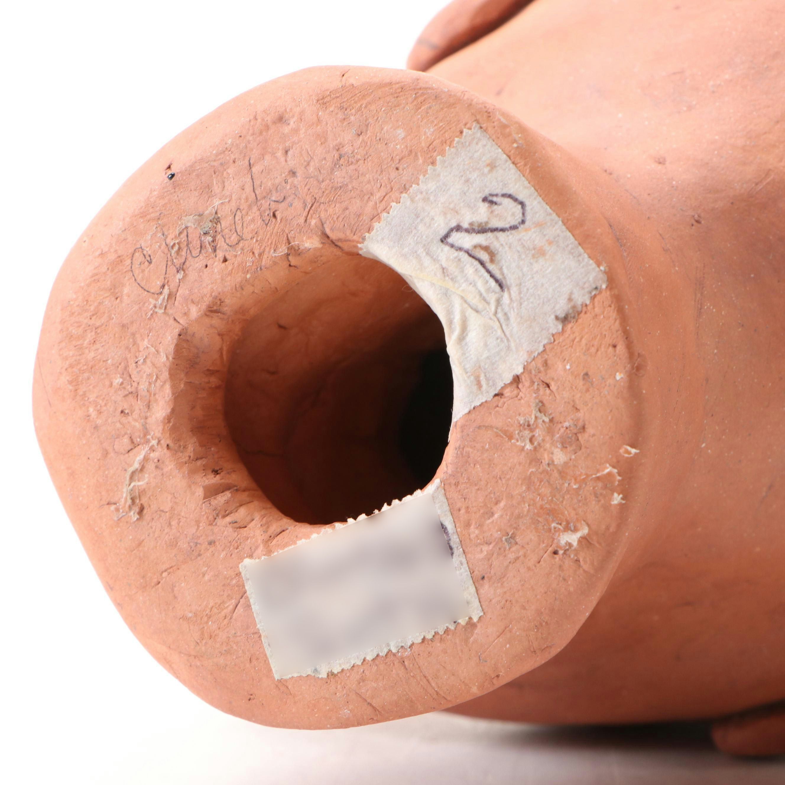 Hand-Painted Terracotta Head Sculptures with Vessel