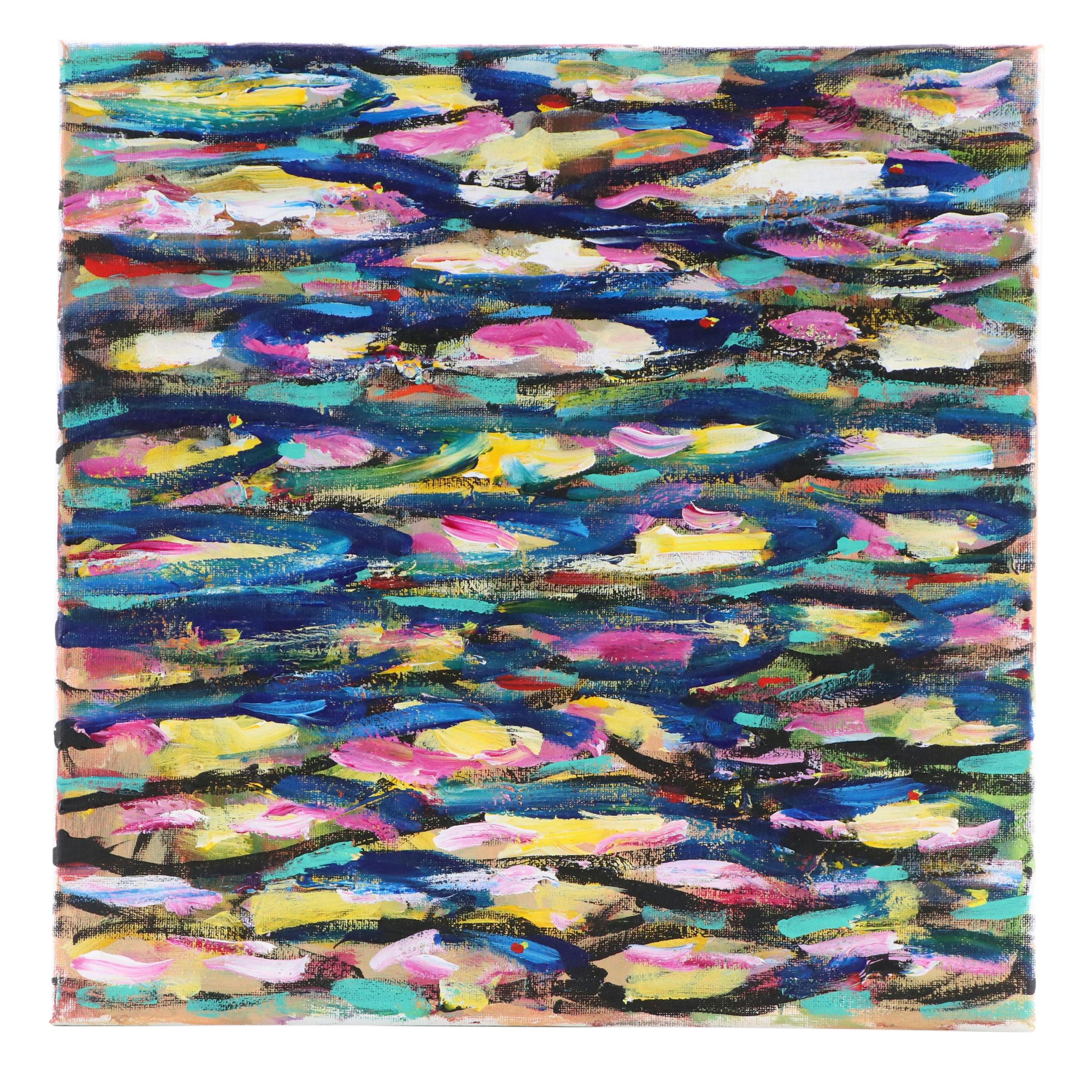 Elle Raines Stylized Acrylic Painting "School of Sardines #2," 21st Century