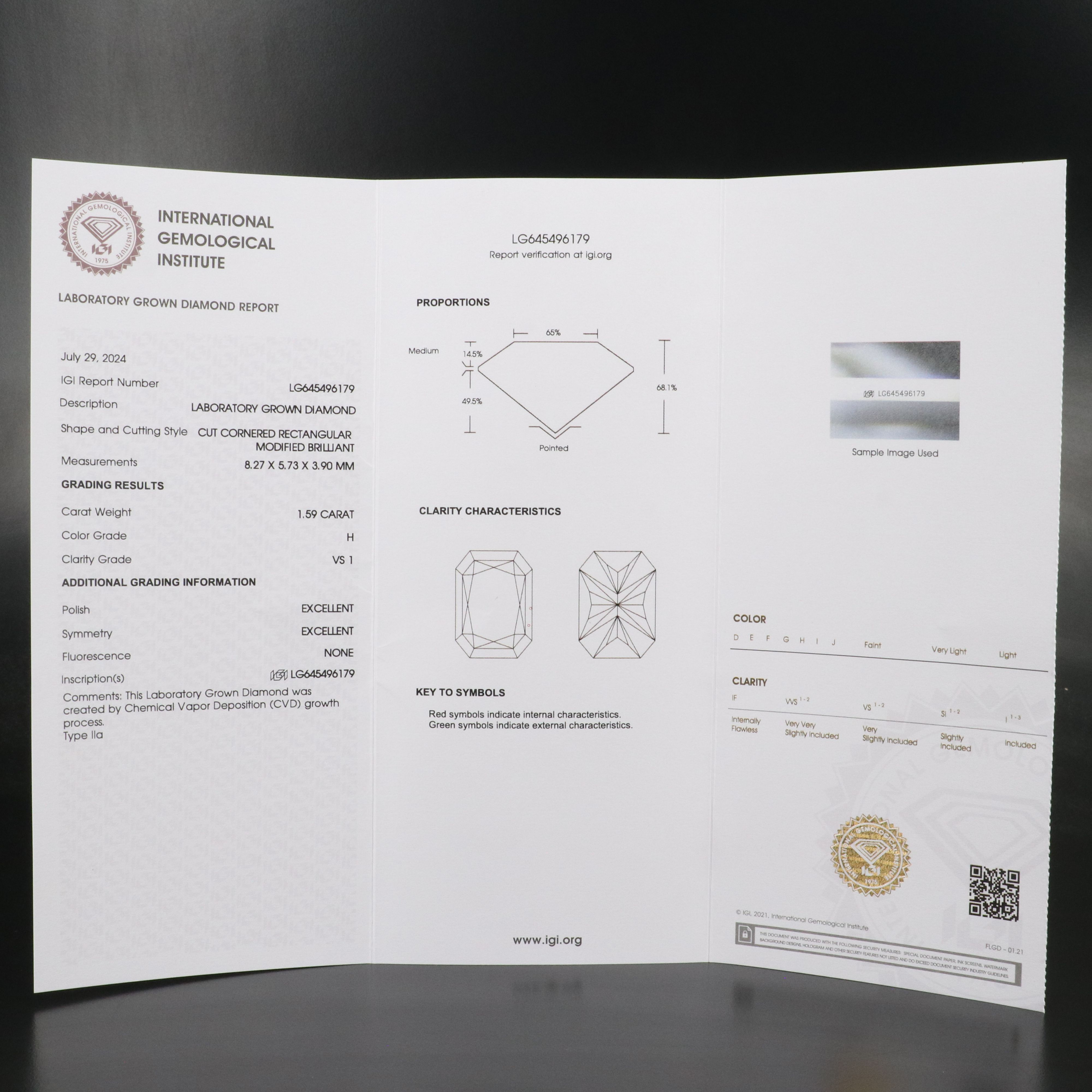 Loose 1.59 CT Lab Grown Diamond with IGI Report