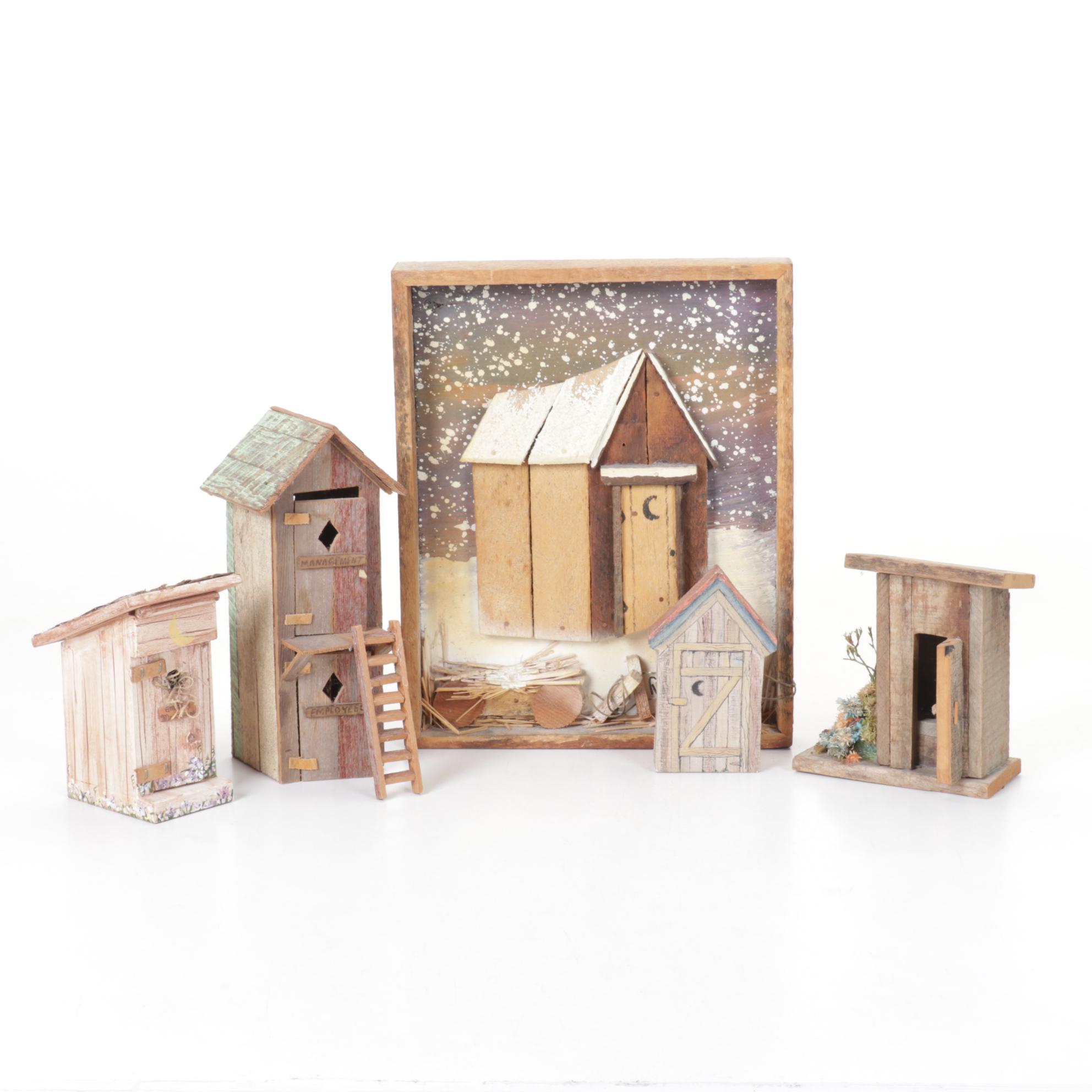 Hand-Crafted Folk Art Outhouse Figurines & Decor