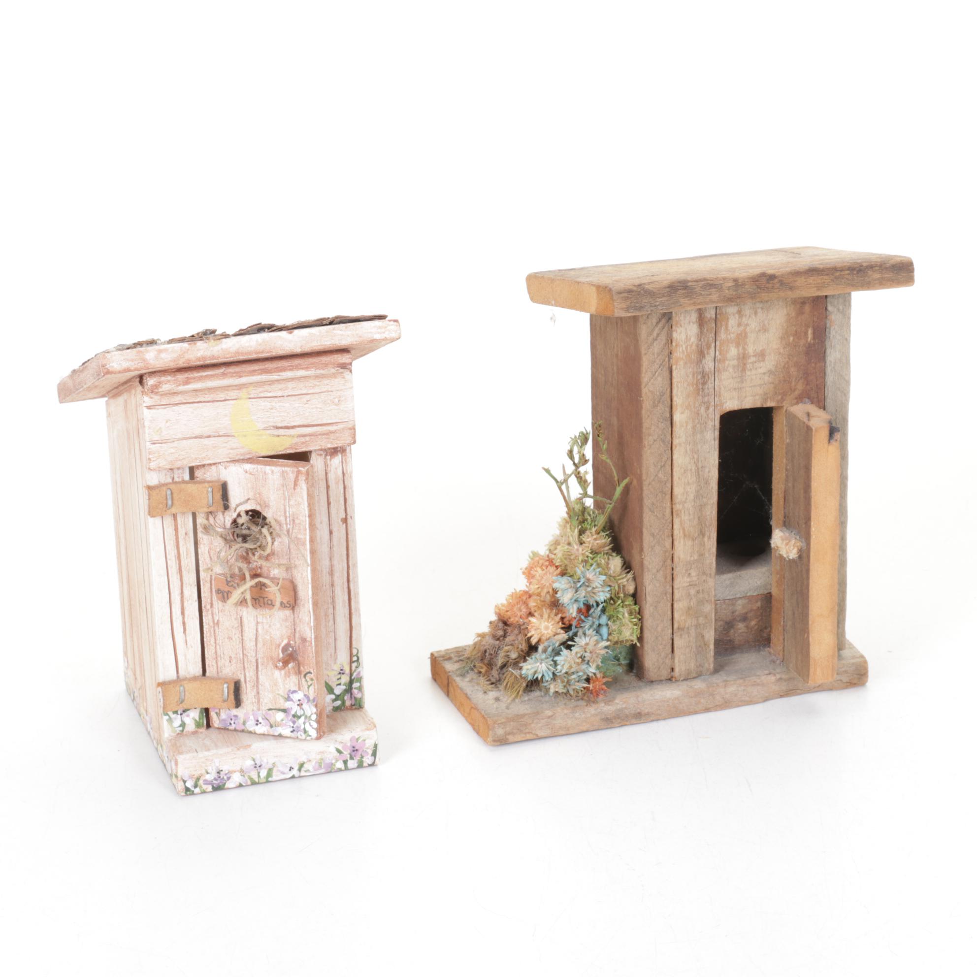 Hand-Crafted Folk Art Outhouse Figurines & Decor