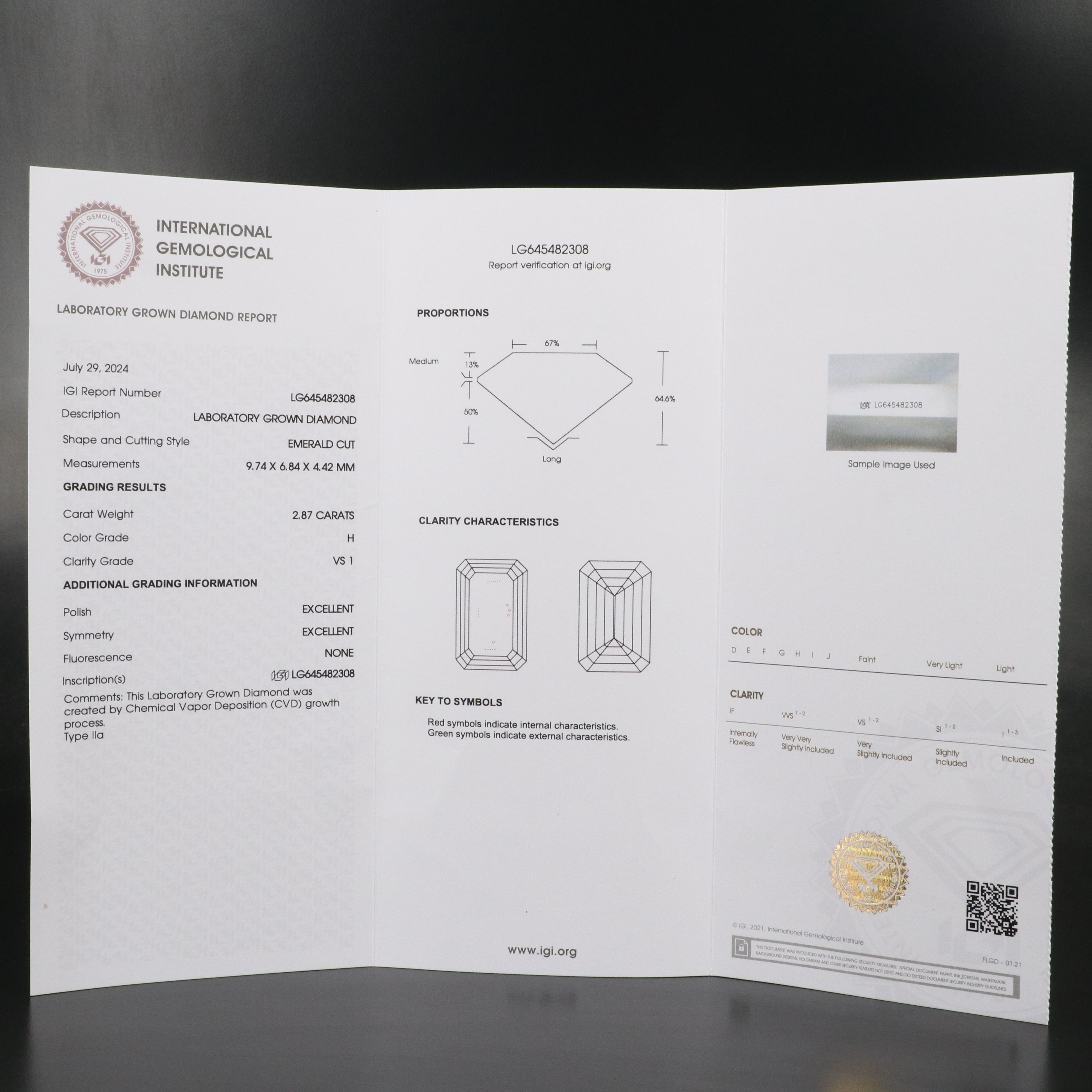 Loose 2.87 CT Lab Grown Diamond with IGI Report