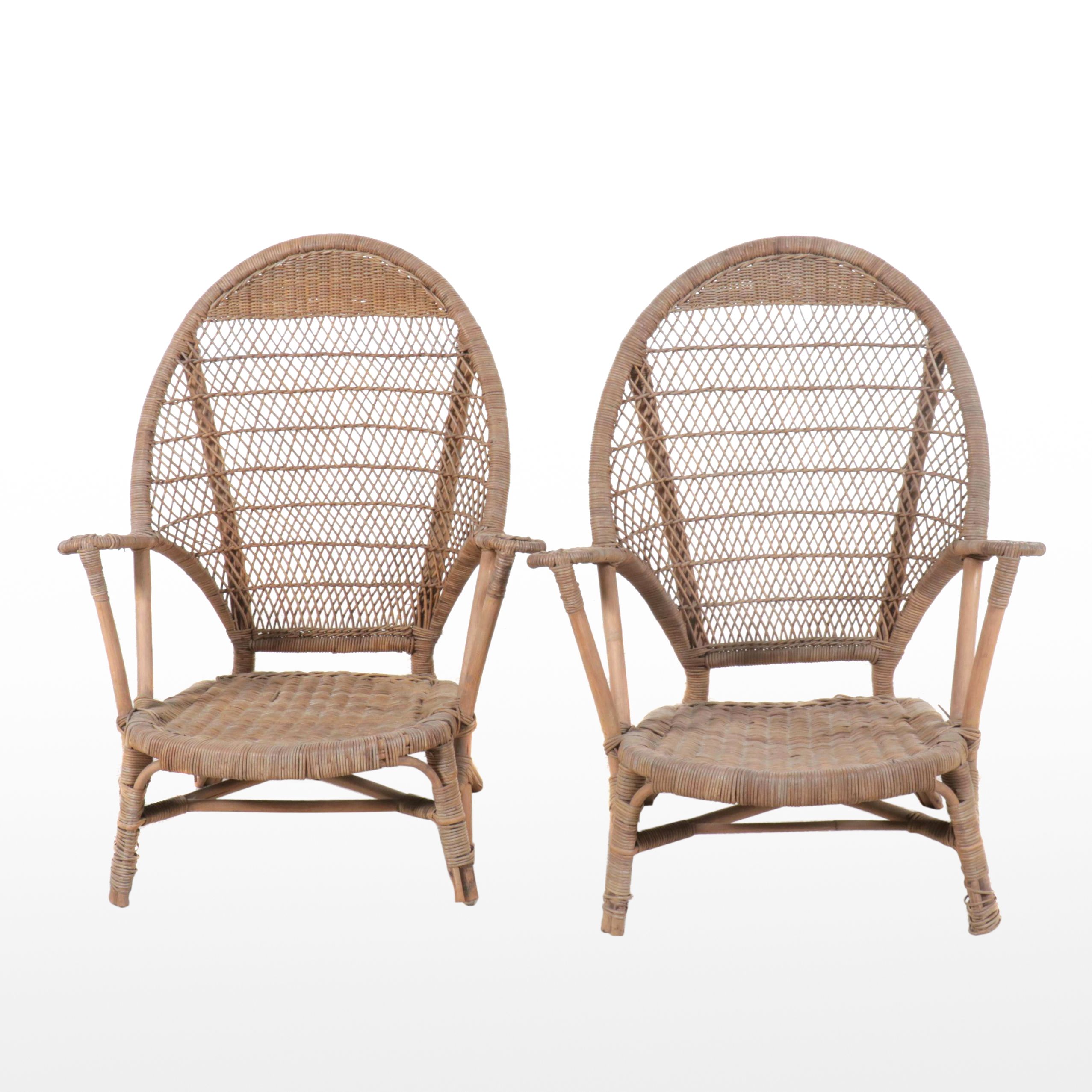 Pair of Rattan Wicker Armchairs, Mid to Late 20th Century