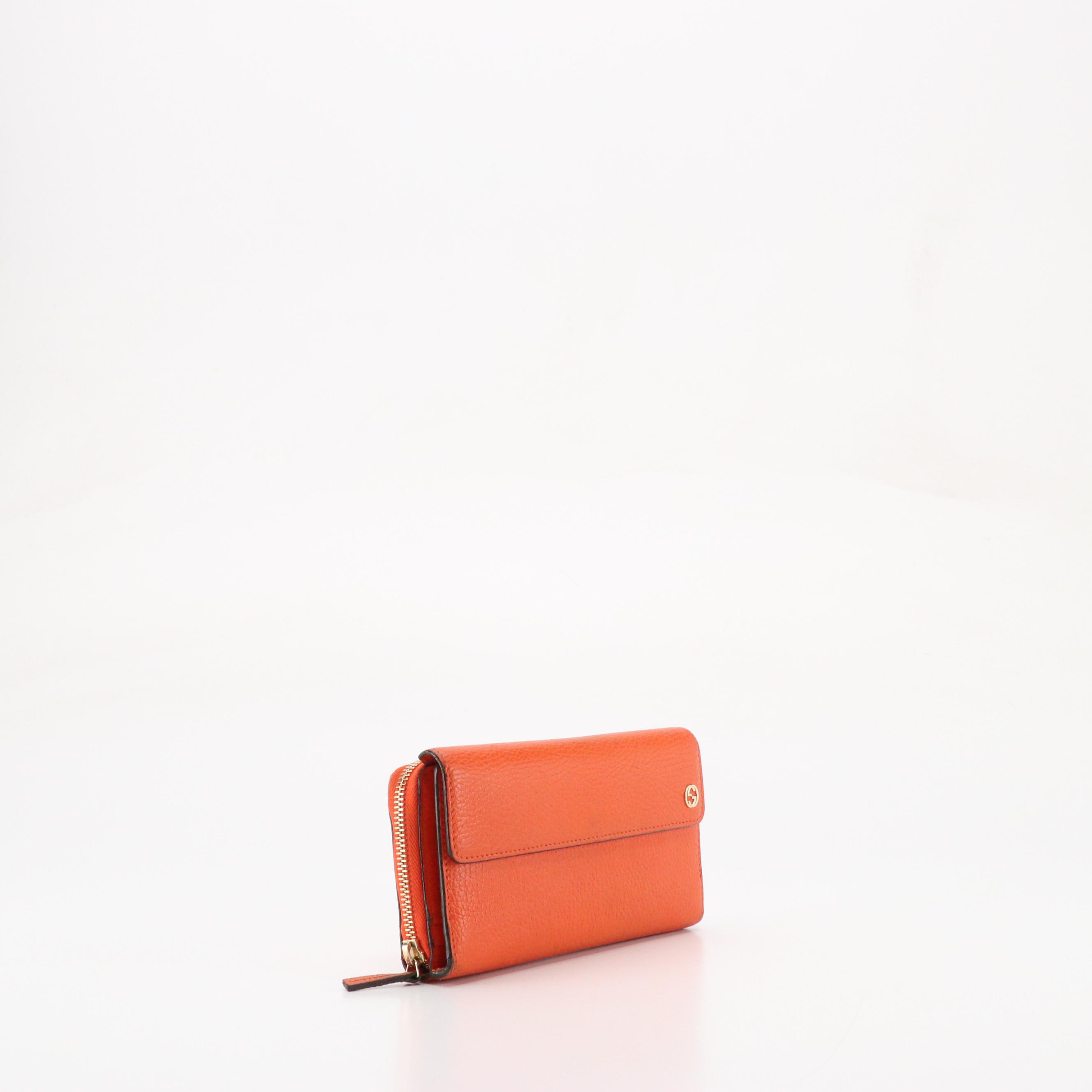 Gucci Continental GG Flap Wallet in Orange Calfskin Leather, With Box