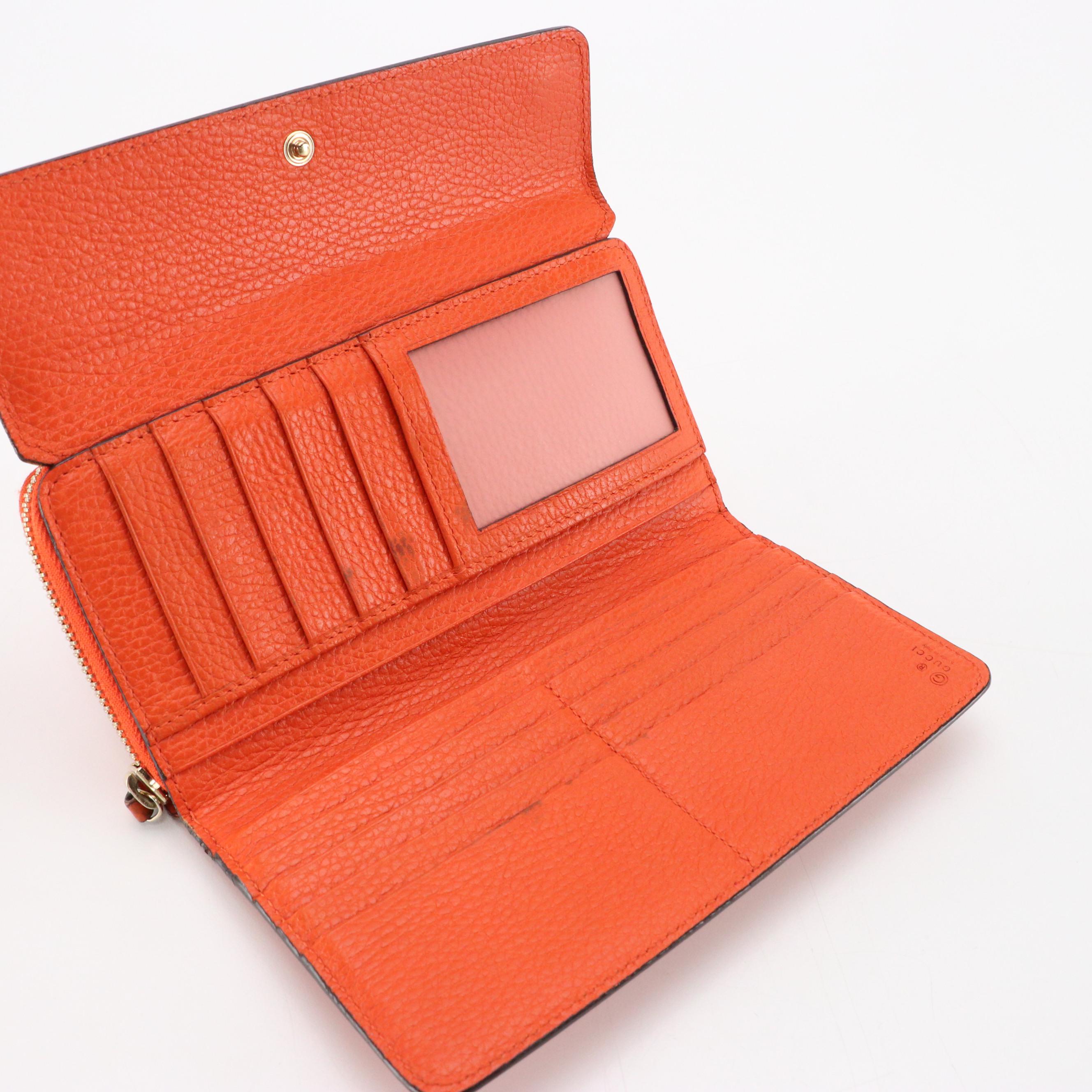 Gucci Continental GG Flap Wallet in Orange Calfskin Leather, With Box