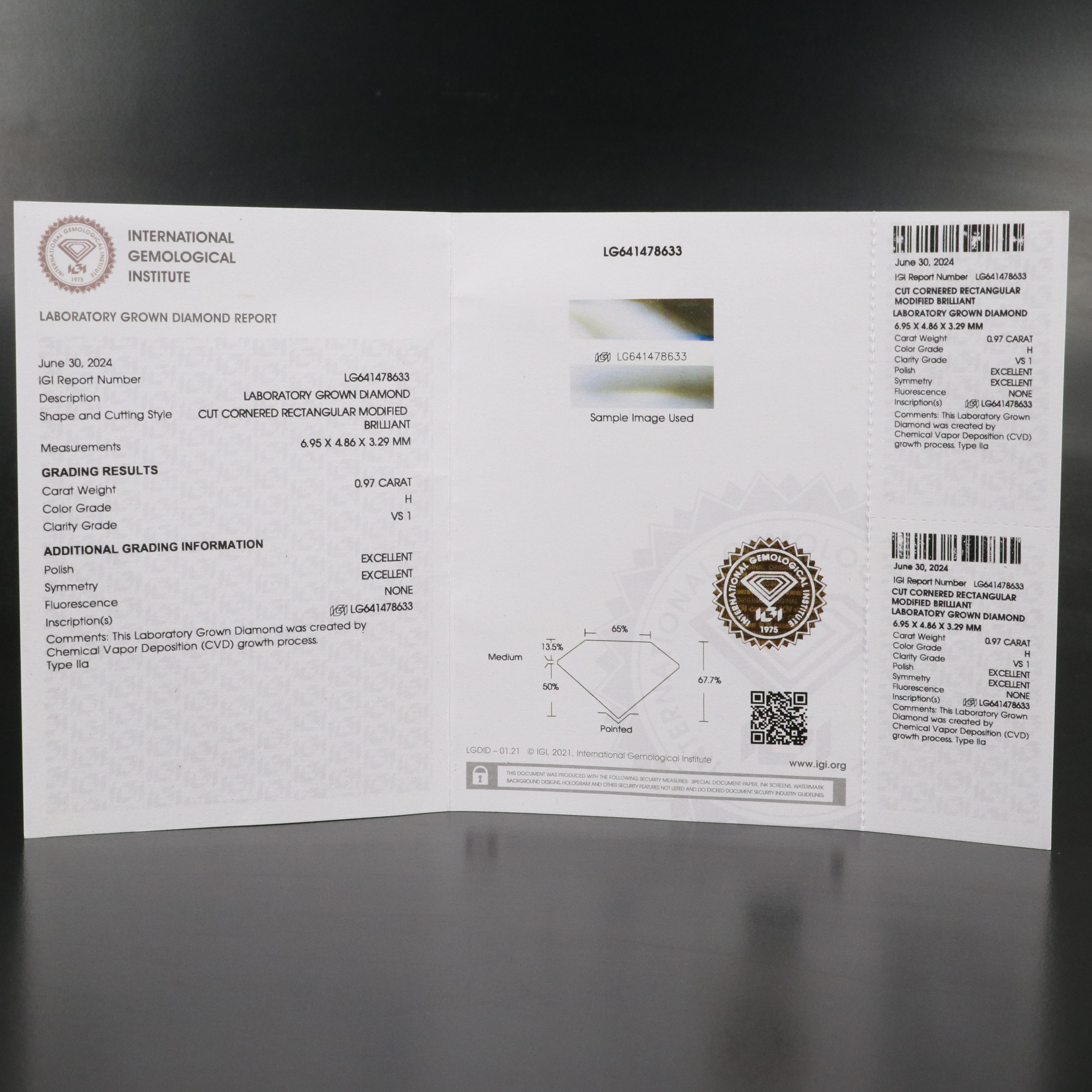 Loose 0.97 CT Lab Grown Diamond with IGI Report