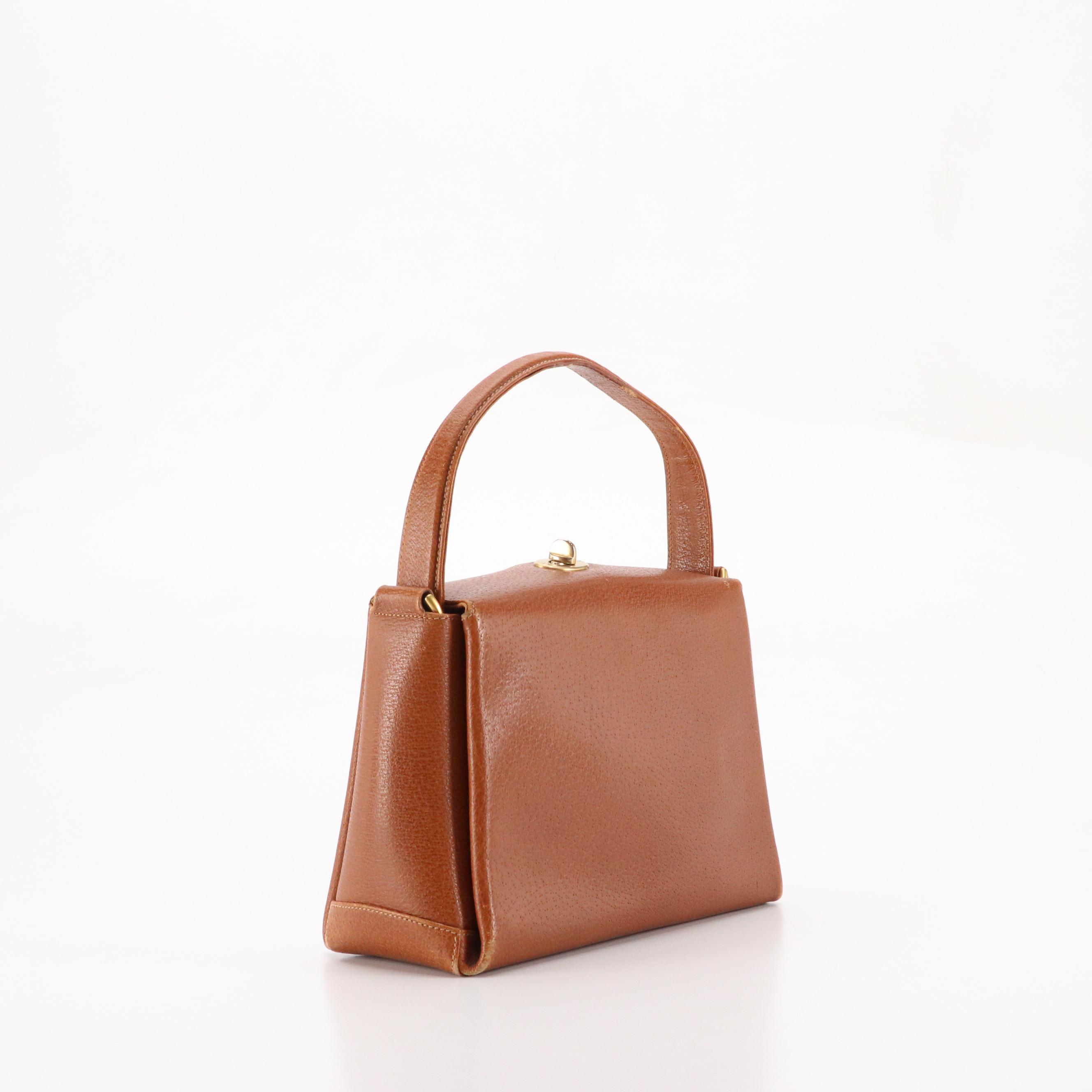 Gucci Top Handle Turnlock Handbag in Brown Cinghiale Leather