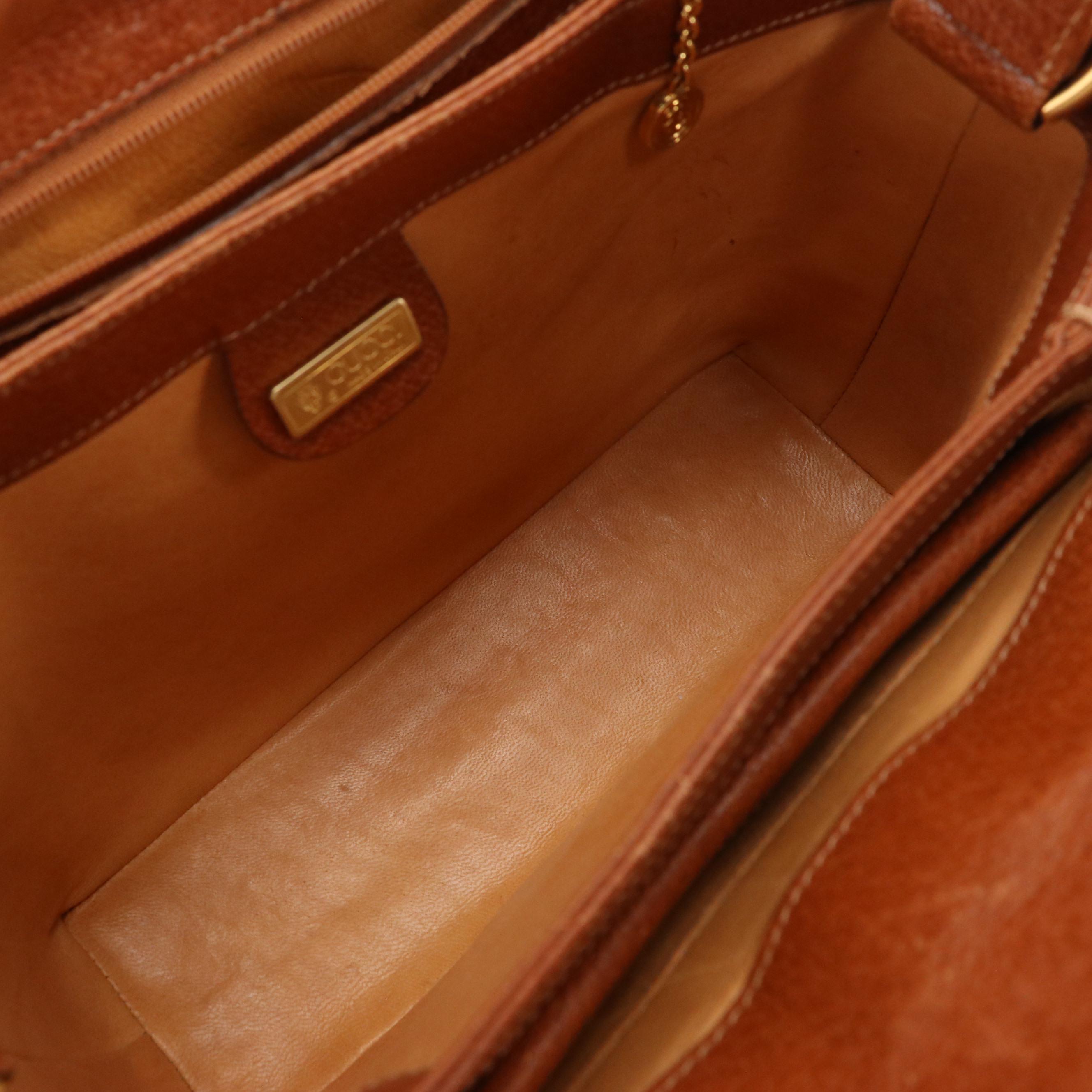 Gucci Top Handle Turnlock Handbag in Brown Cinghiale Leather