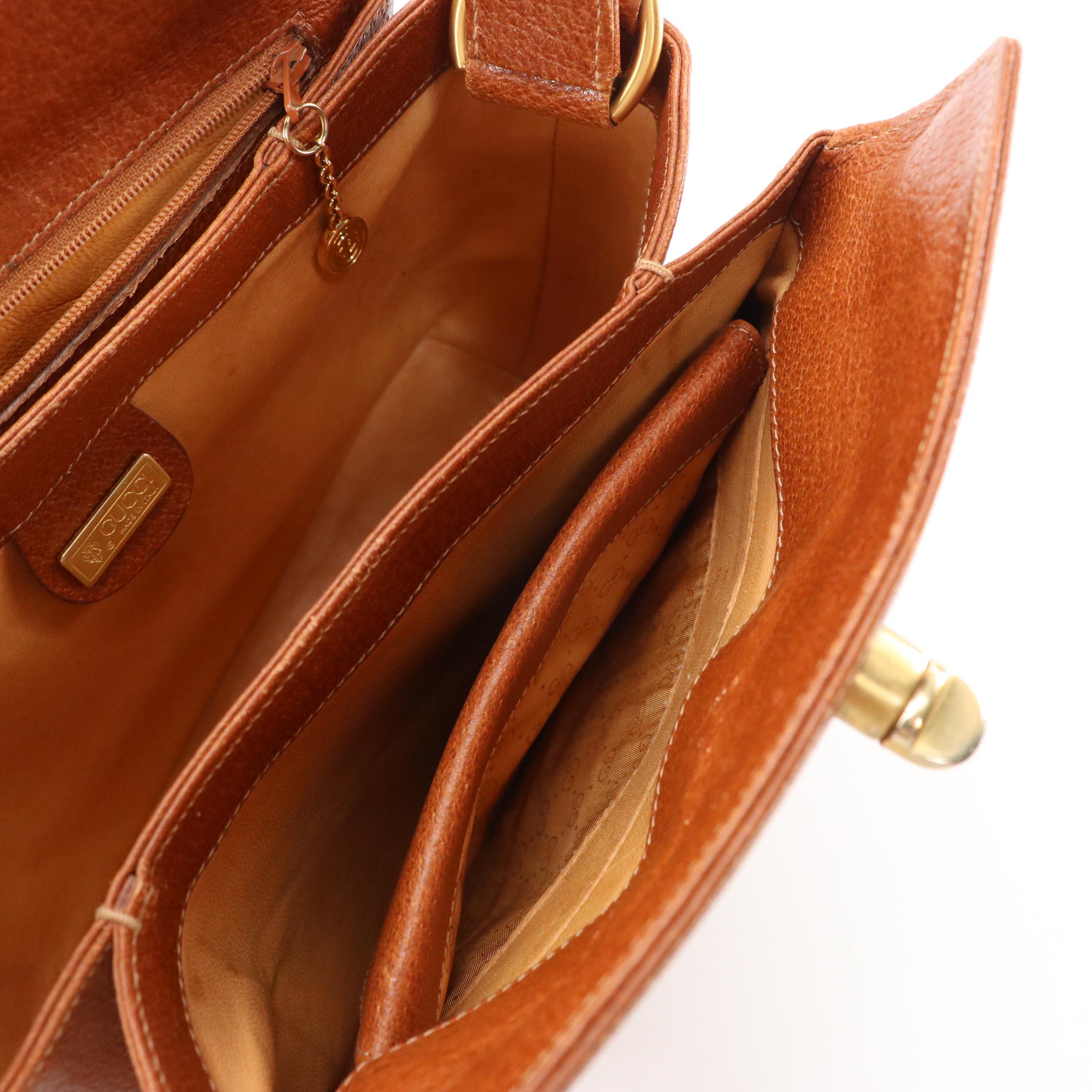 Gucci Top Handle Turnlock Handbag in Brown Cinghiale Leather