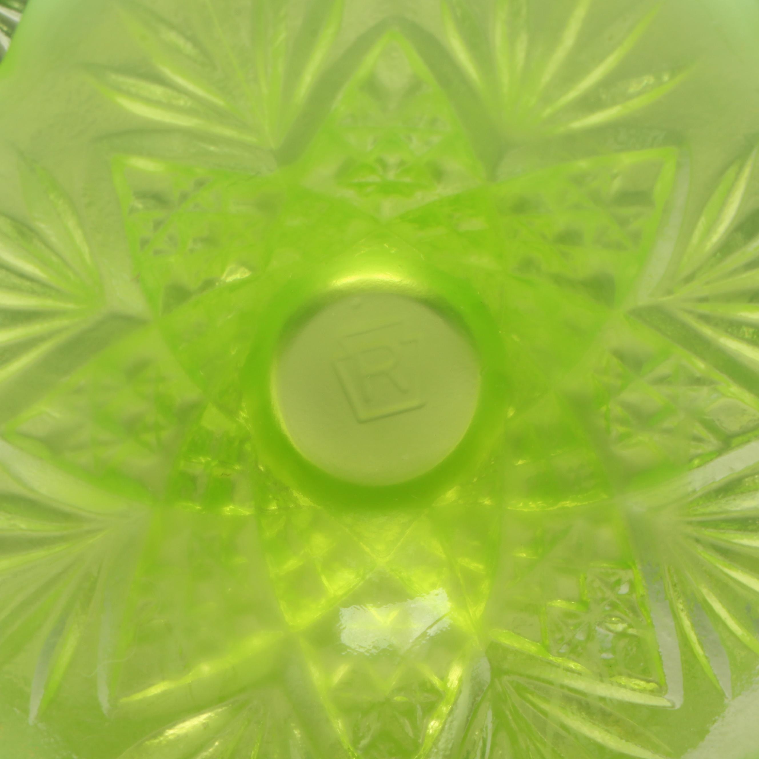 Vintage Opalescent Uranium Glass Fan File Miniature Punch Bowl and Cups