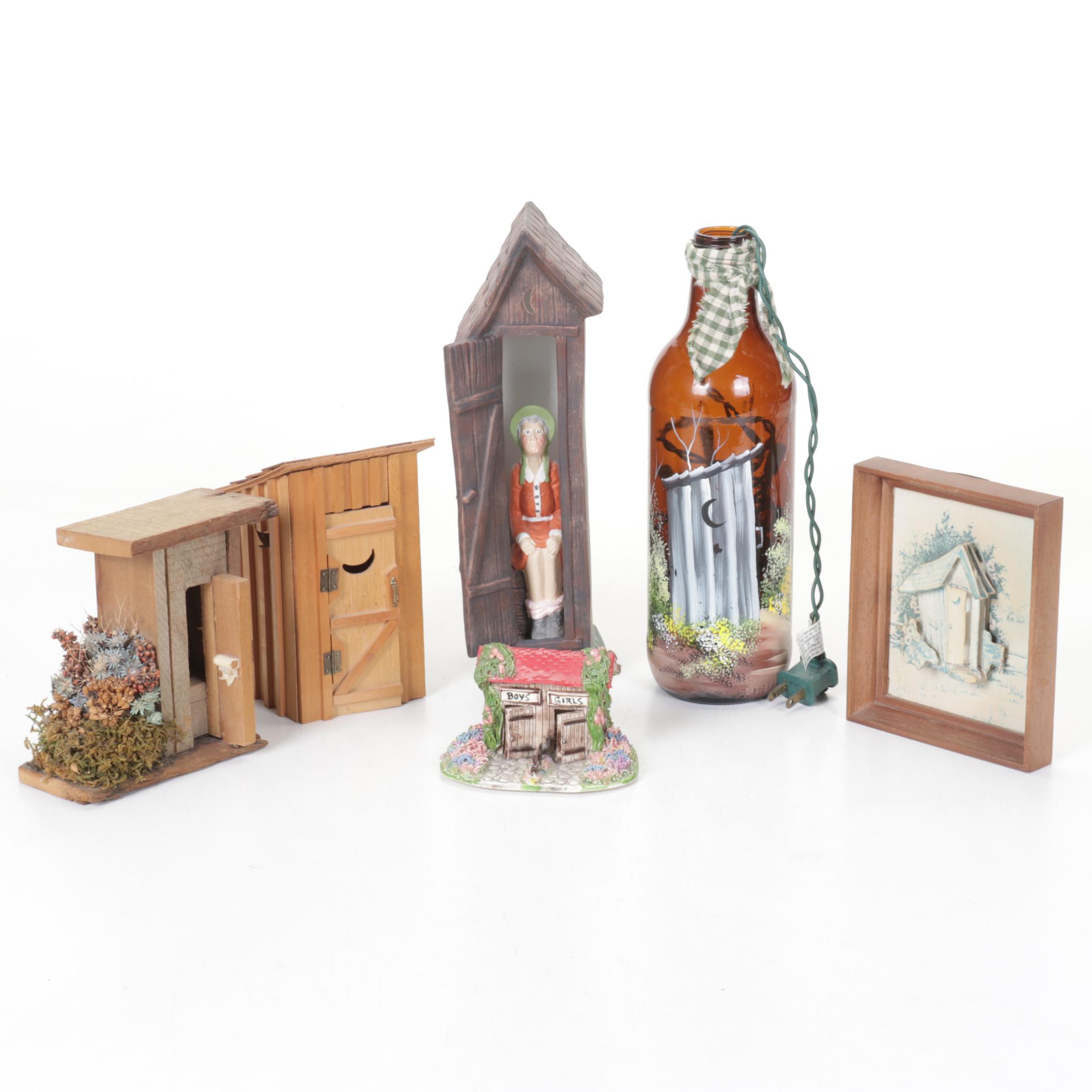 Outhouse Hand-Painted Bottle Fairy Light Lamp with Wood, Ceramic and More Decor