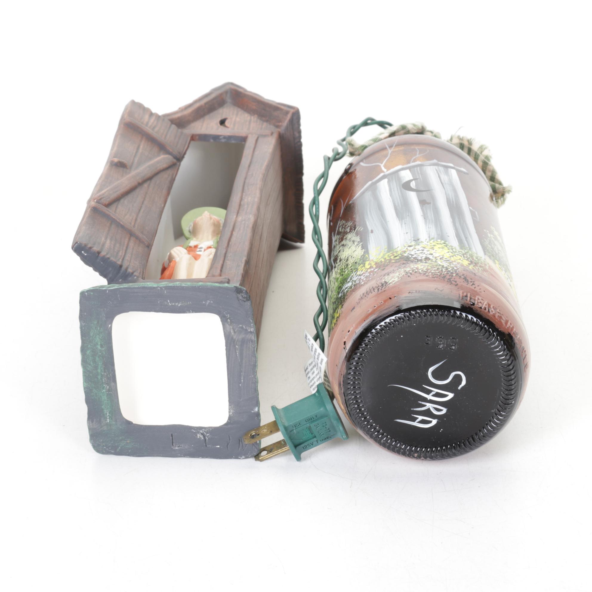 Outhouse Hand-Painted Bottle Fairy Light Lamp with Wood, Ceramic and More Decor