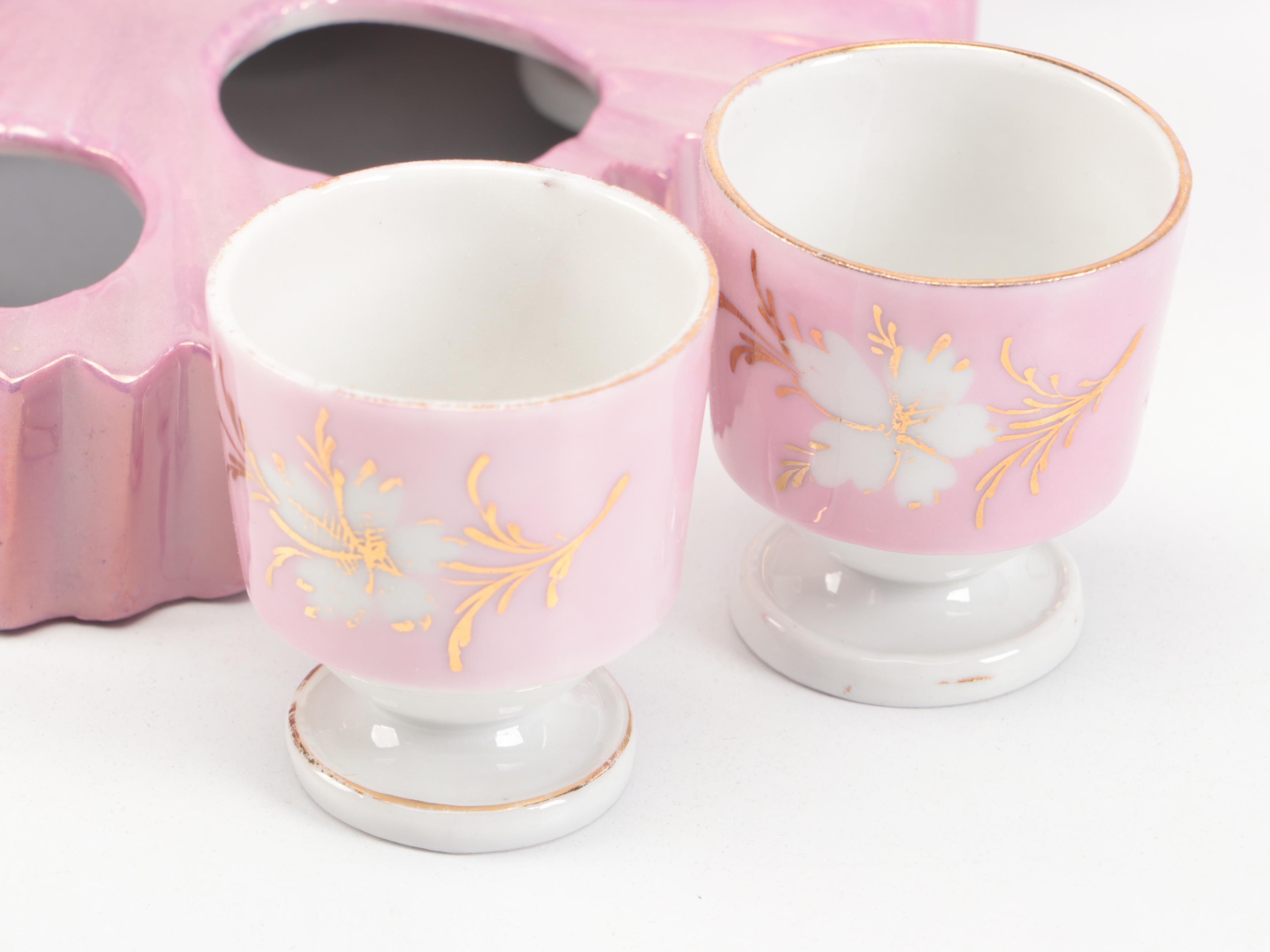 Victorian Pink Ceramic Biscuit Barrel with Other Tableware