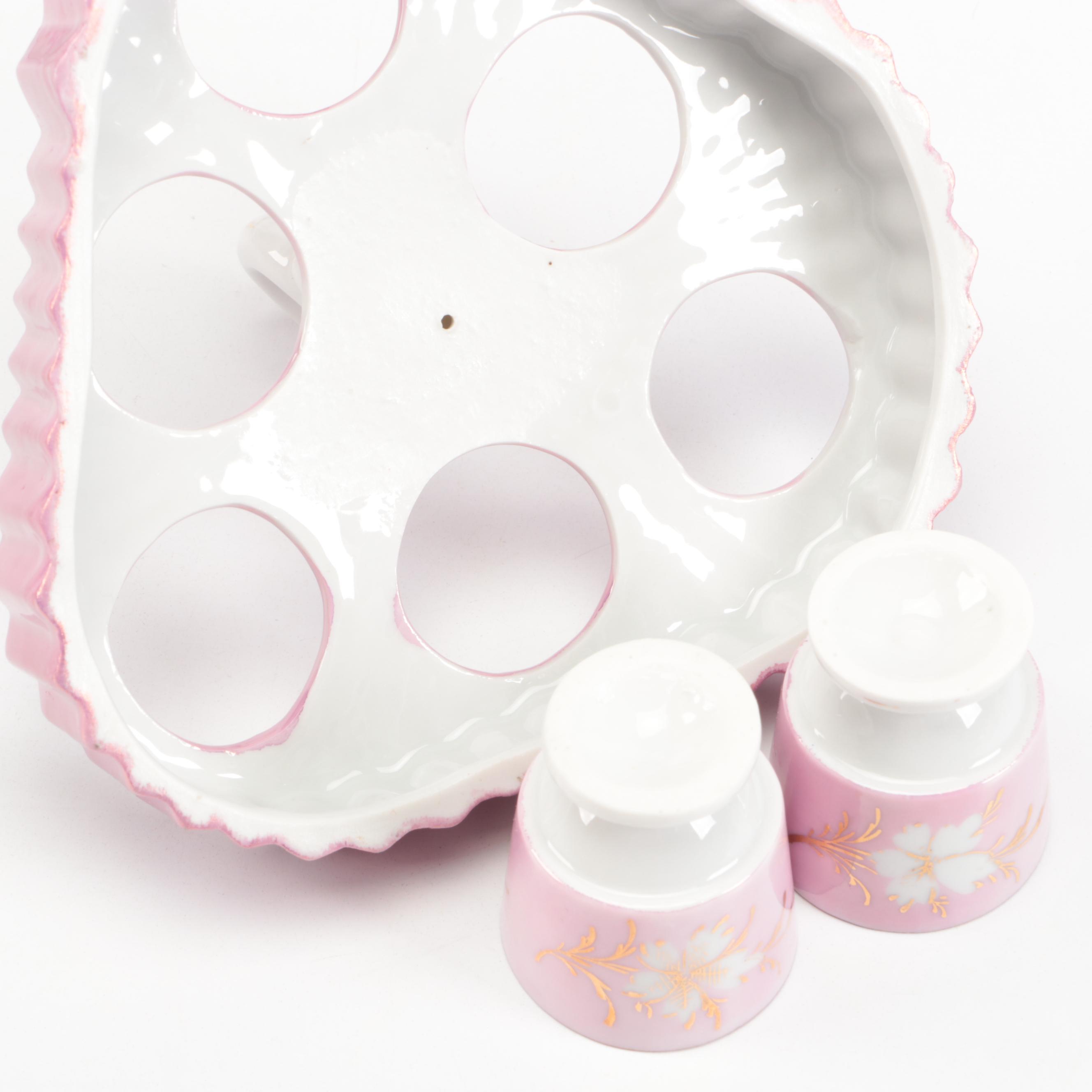 Victorian Pink Ceramic Biscuit Barrel with Other Tableware