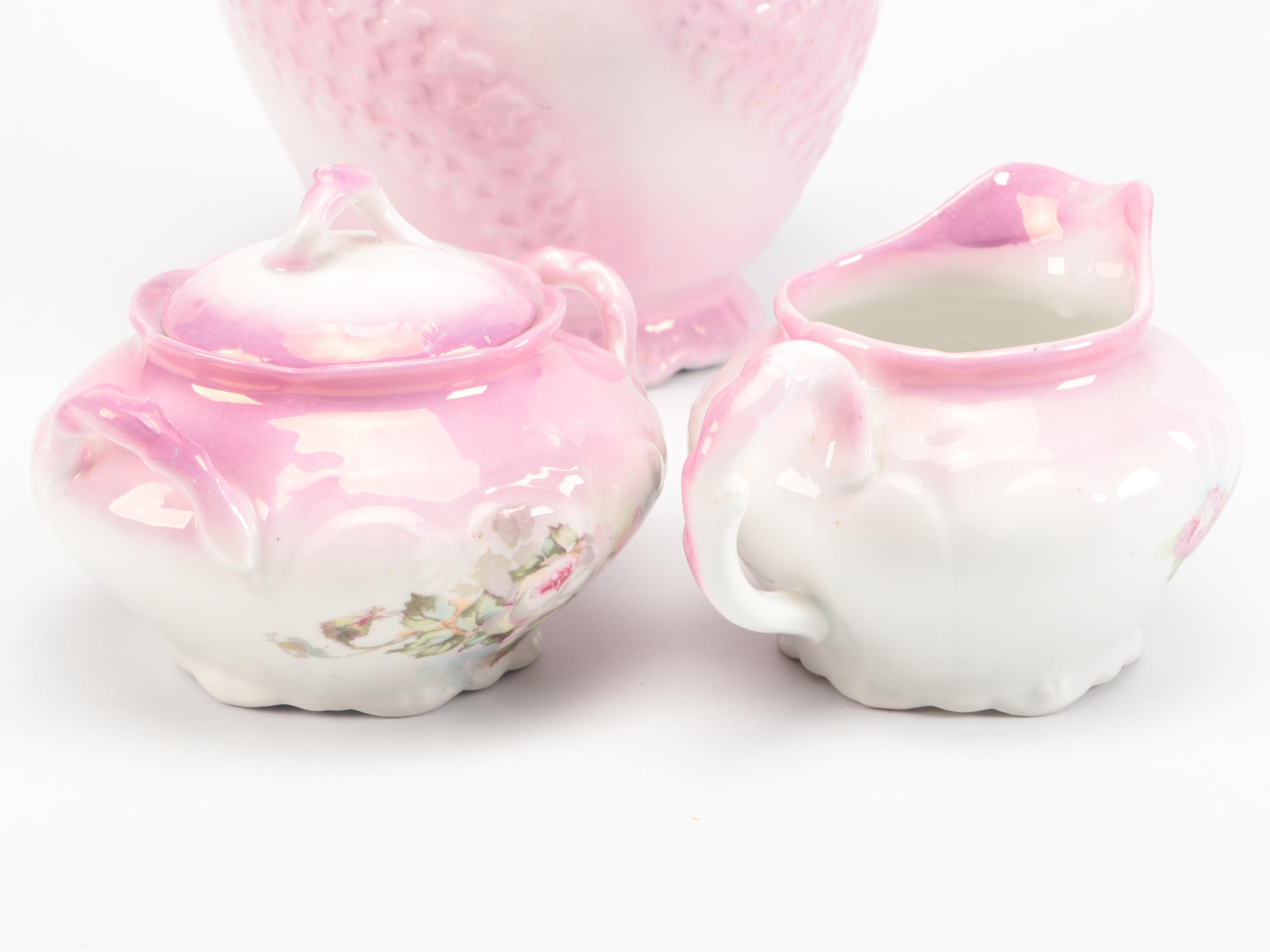 Victorian Pink Ceramic Biscuit Barrel with Other Tableware