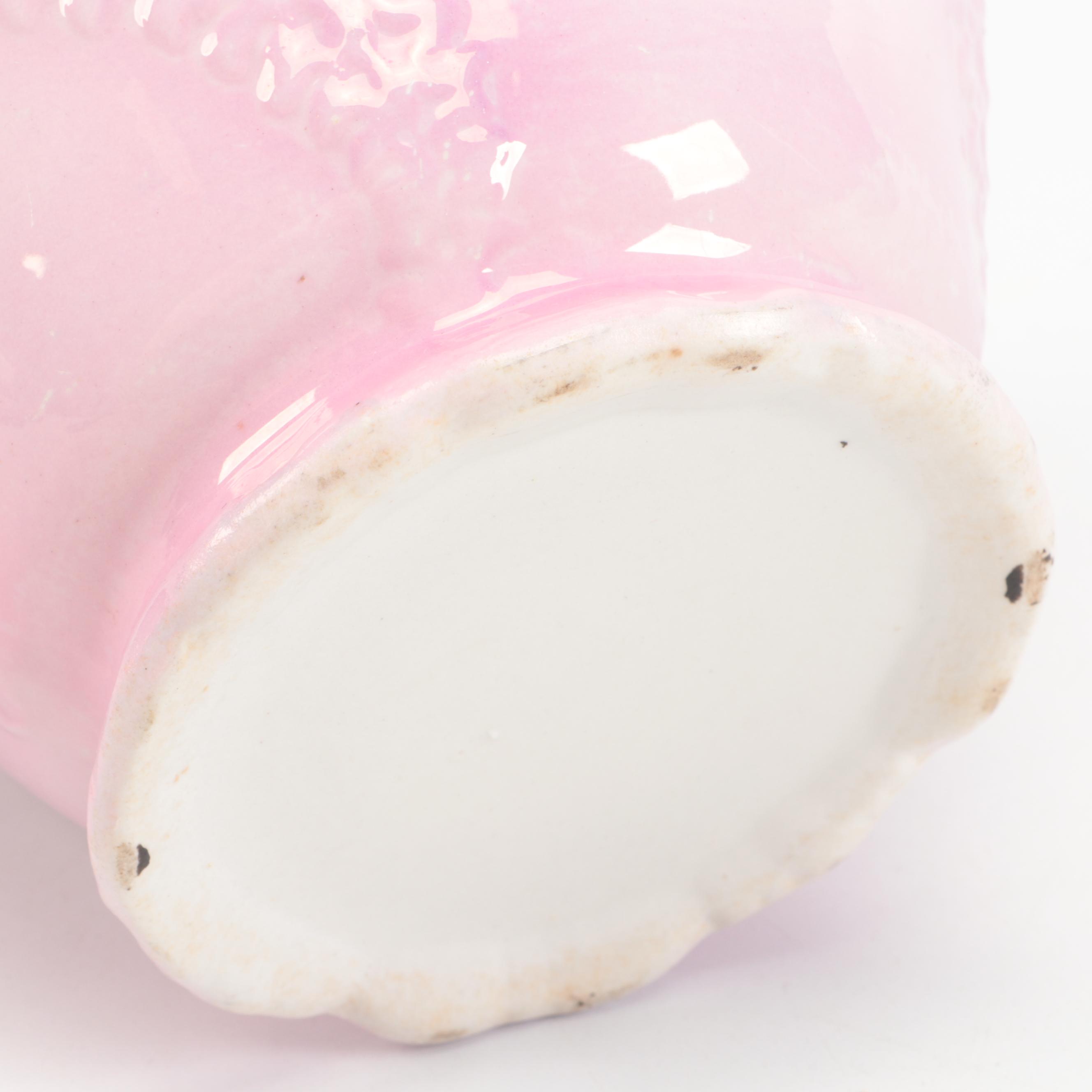 Victorian Pink Ceramic Biscuit Barrel with Other Tableware