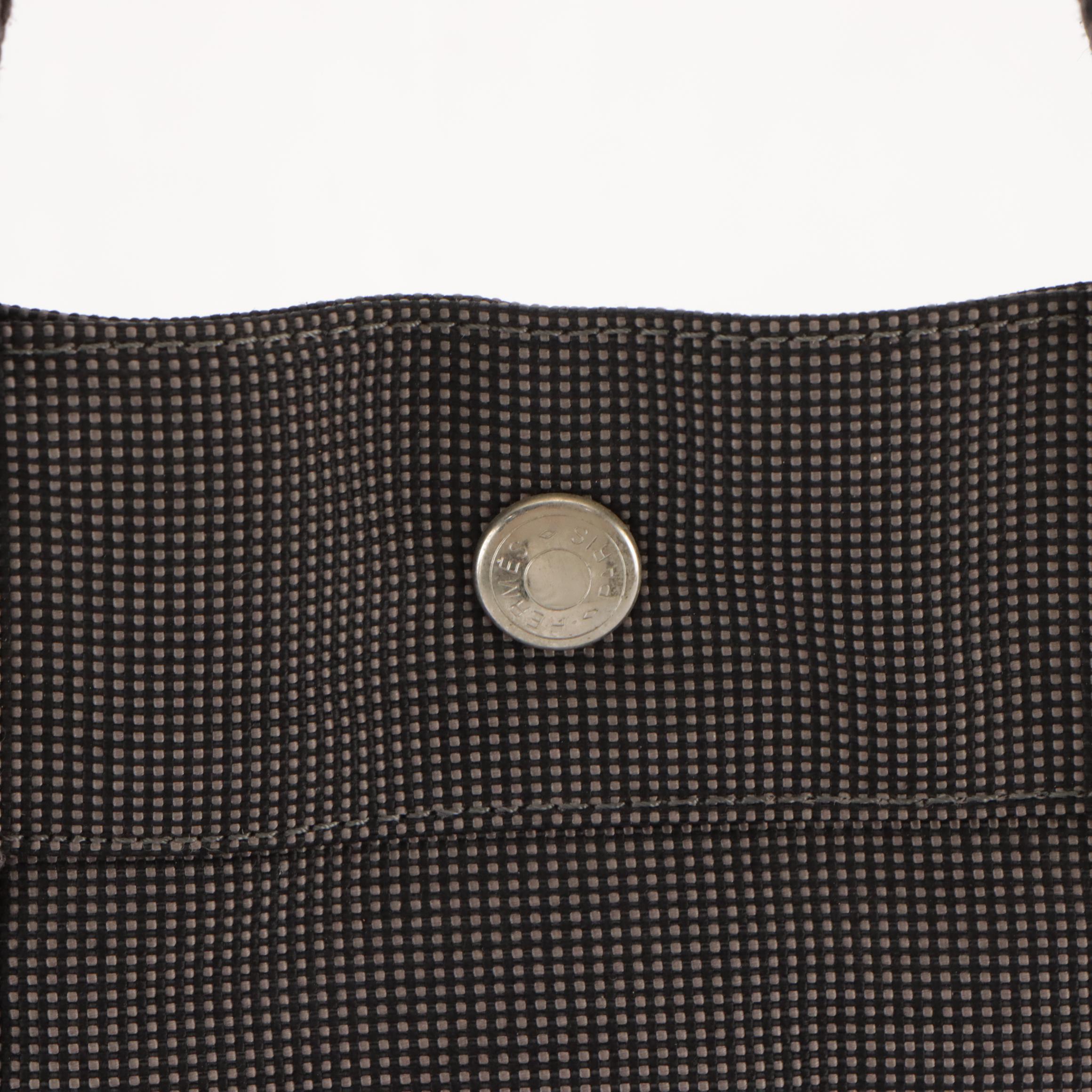Hermès Herline Fourre-Tout MM Zip Tote in Grey and Black Nylon Canvas