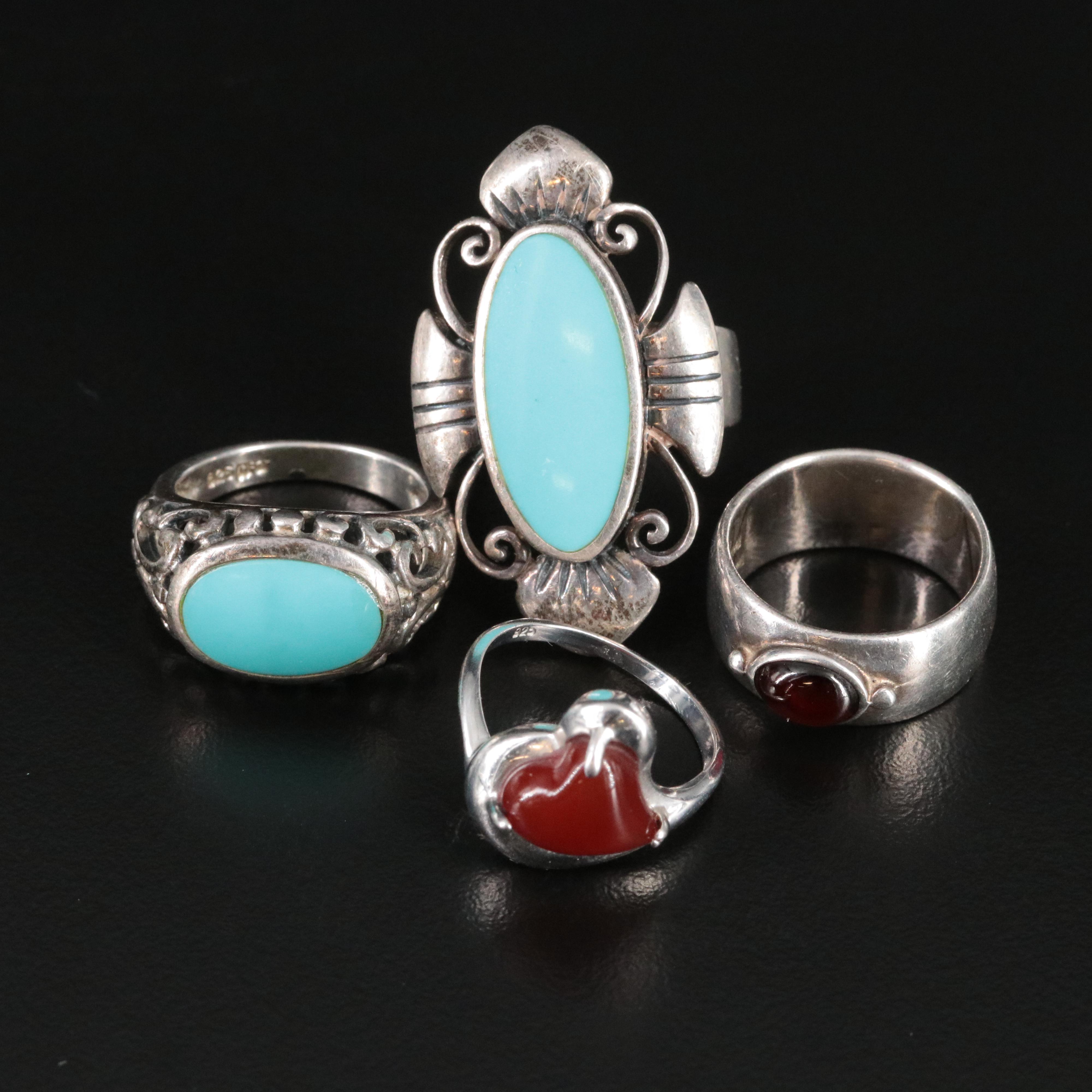 Sterling Carnelian, Garnet and Turquoise Rings