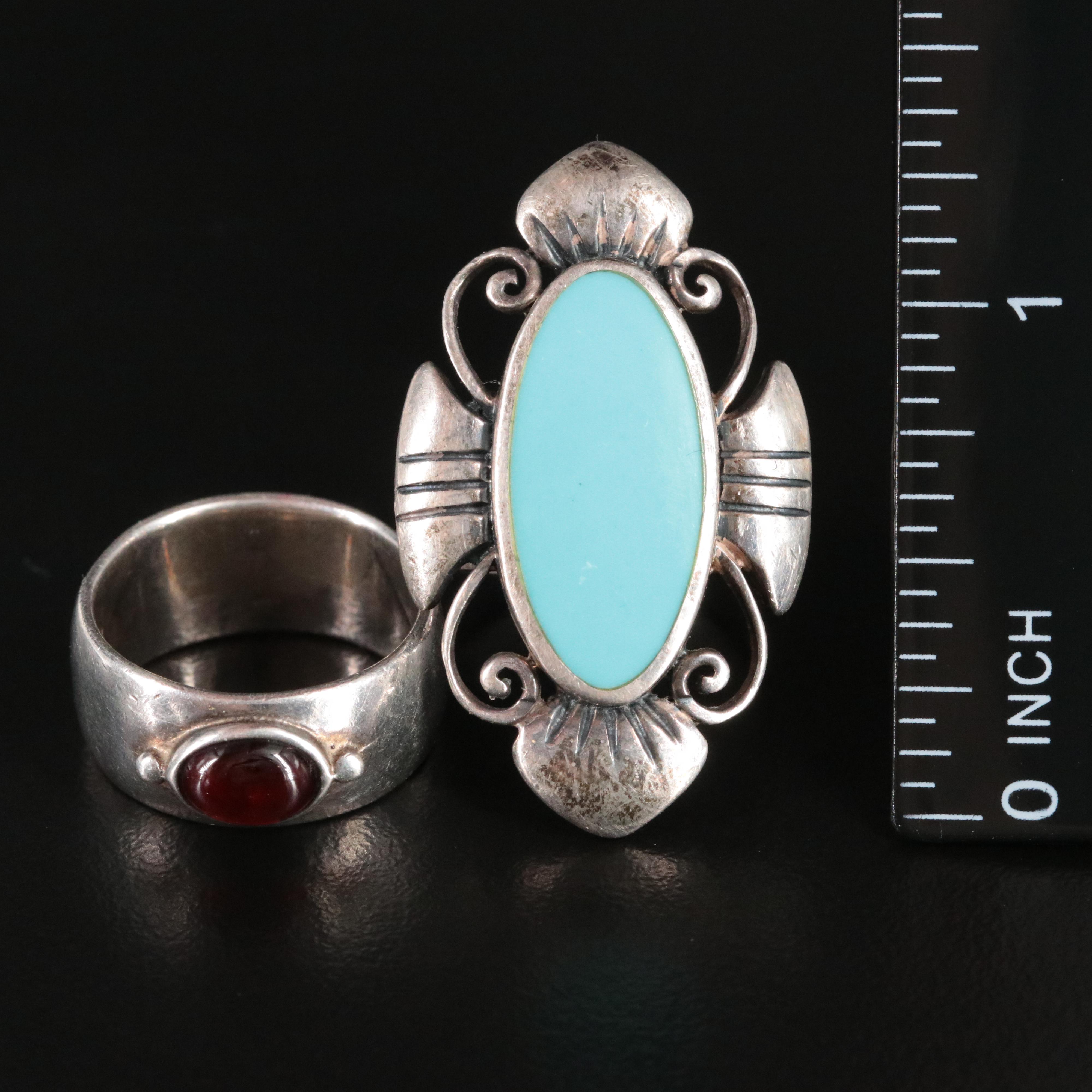 Sterling Carnelian, Garnet and Turquoise Rings