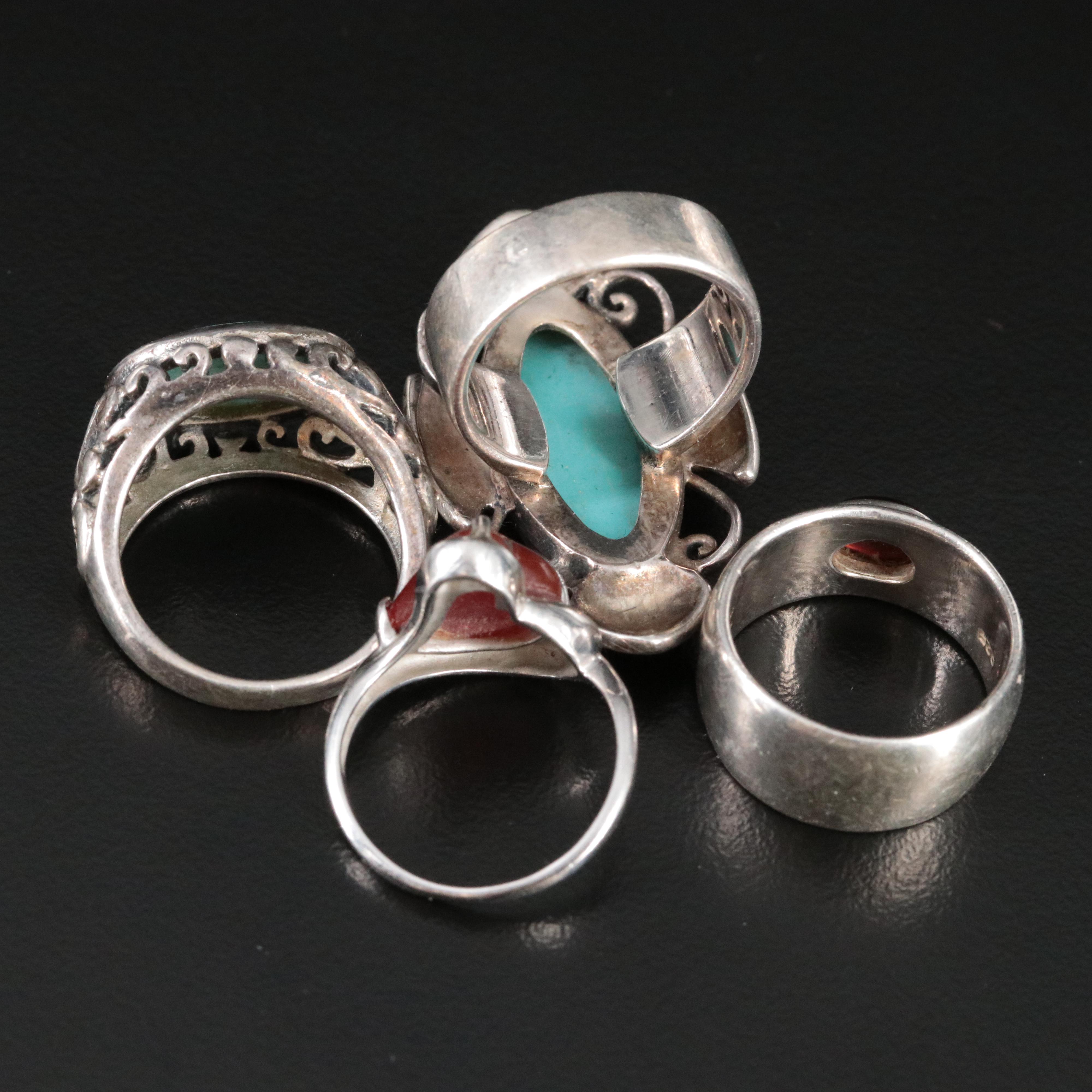 Sterling Carnelian, Garnet and Turquoise Rings