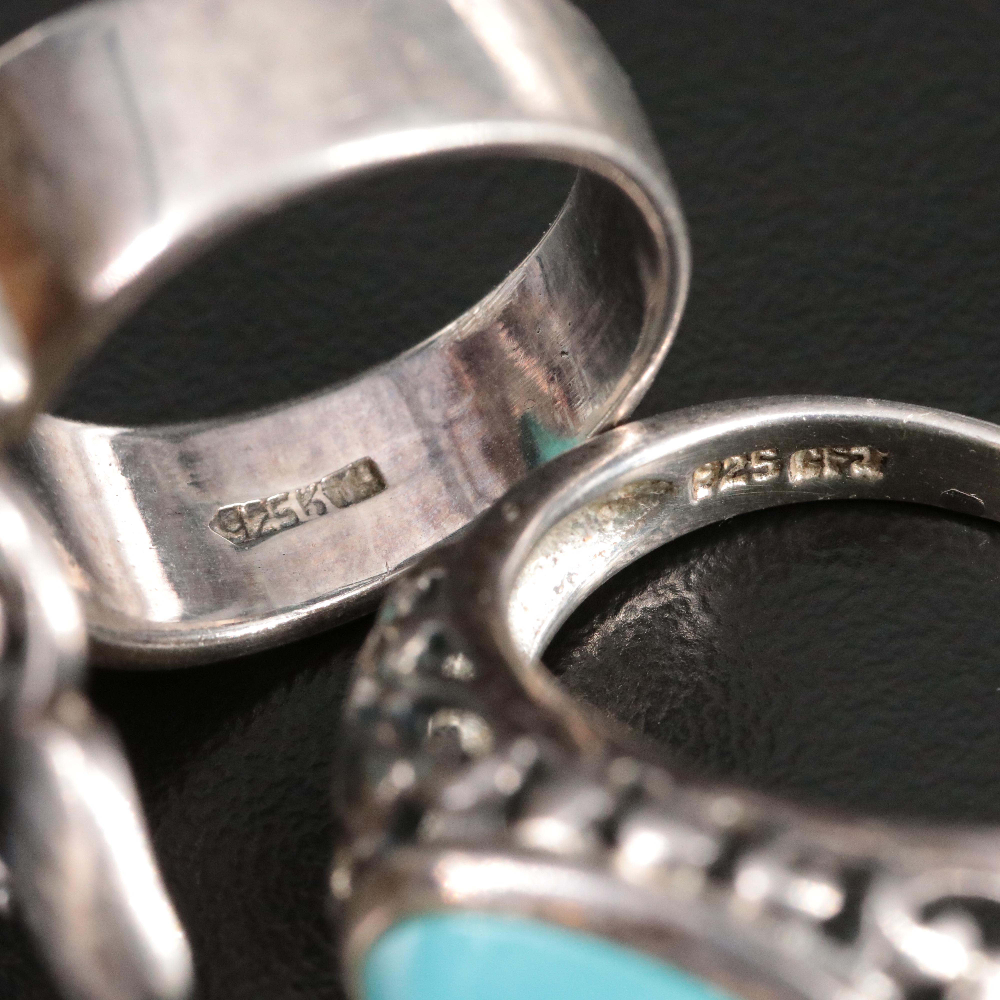 Sterling Carnelian, Garnet and Turquoise Rings